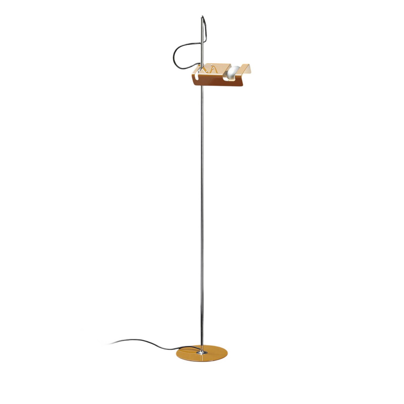 Oluce Spider floor lamp, mustard yellow/chrome, metal, aluminium