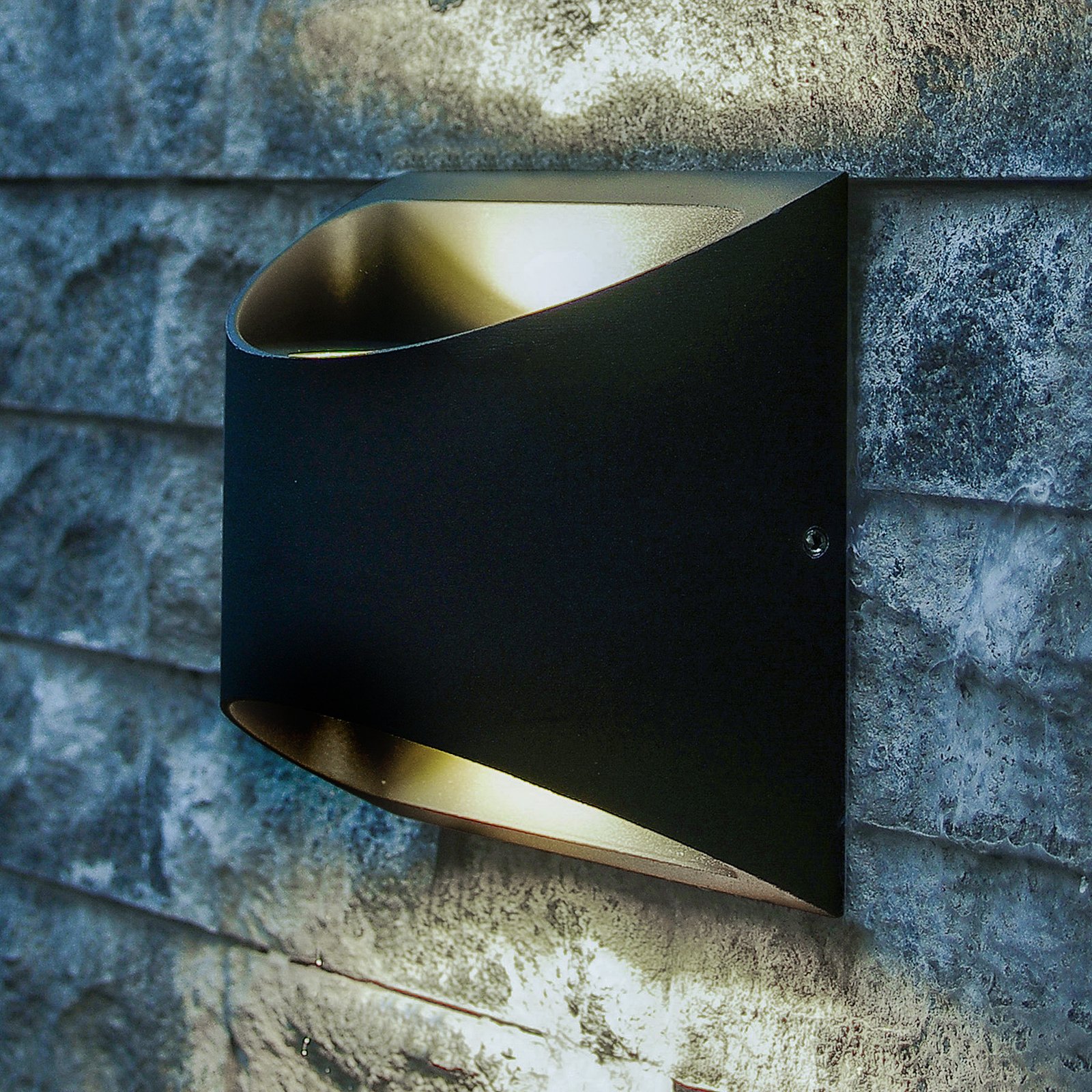 LED kültéri fali lámpa Dodd, fekete, alumínium, félkör alakú