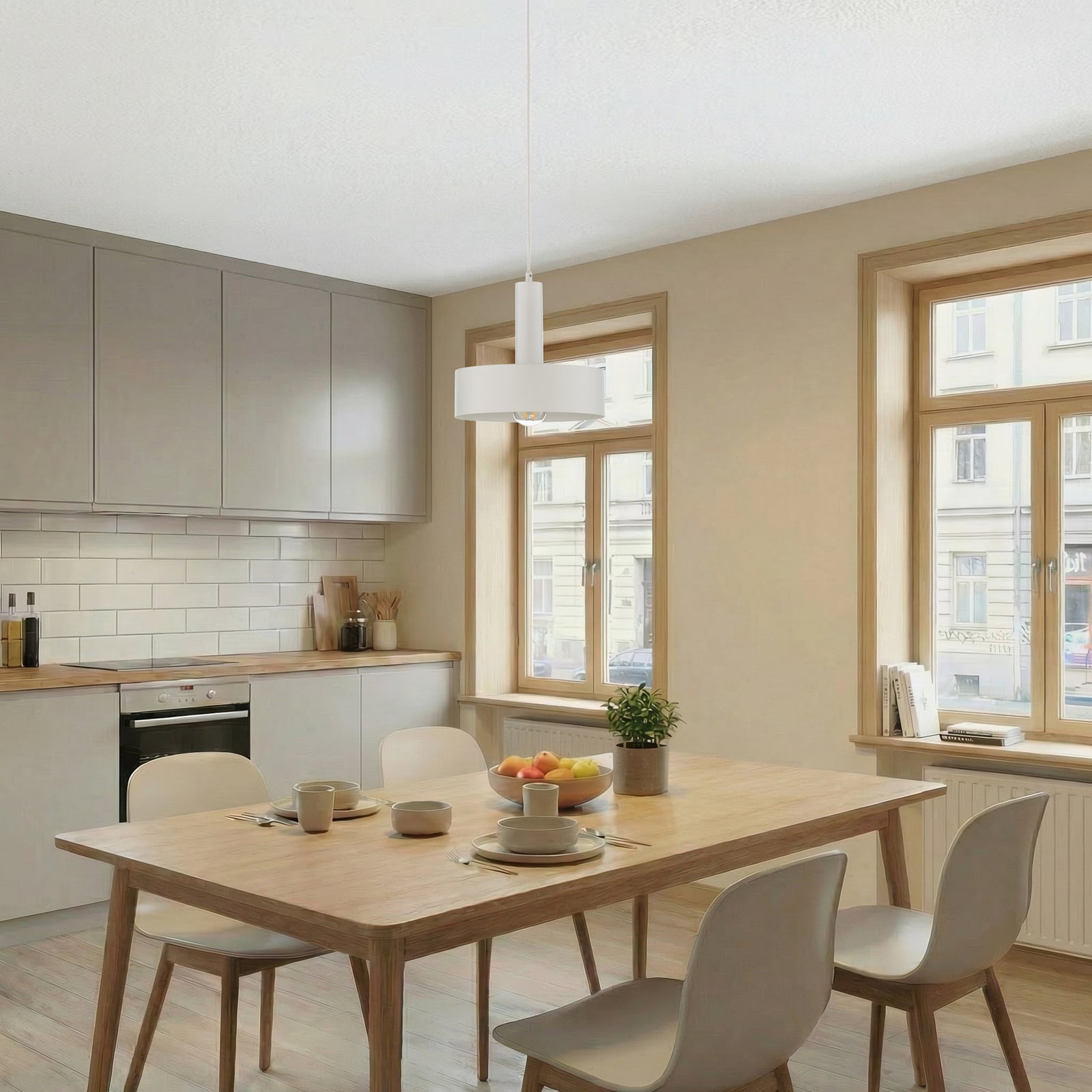 Vitrum round pendant light, white, cylindrical, Ø 27 cm