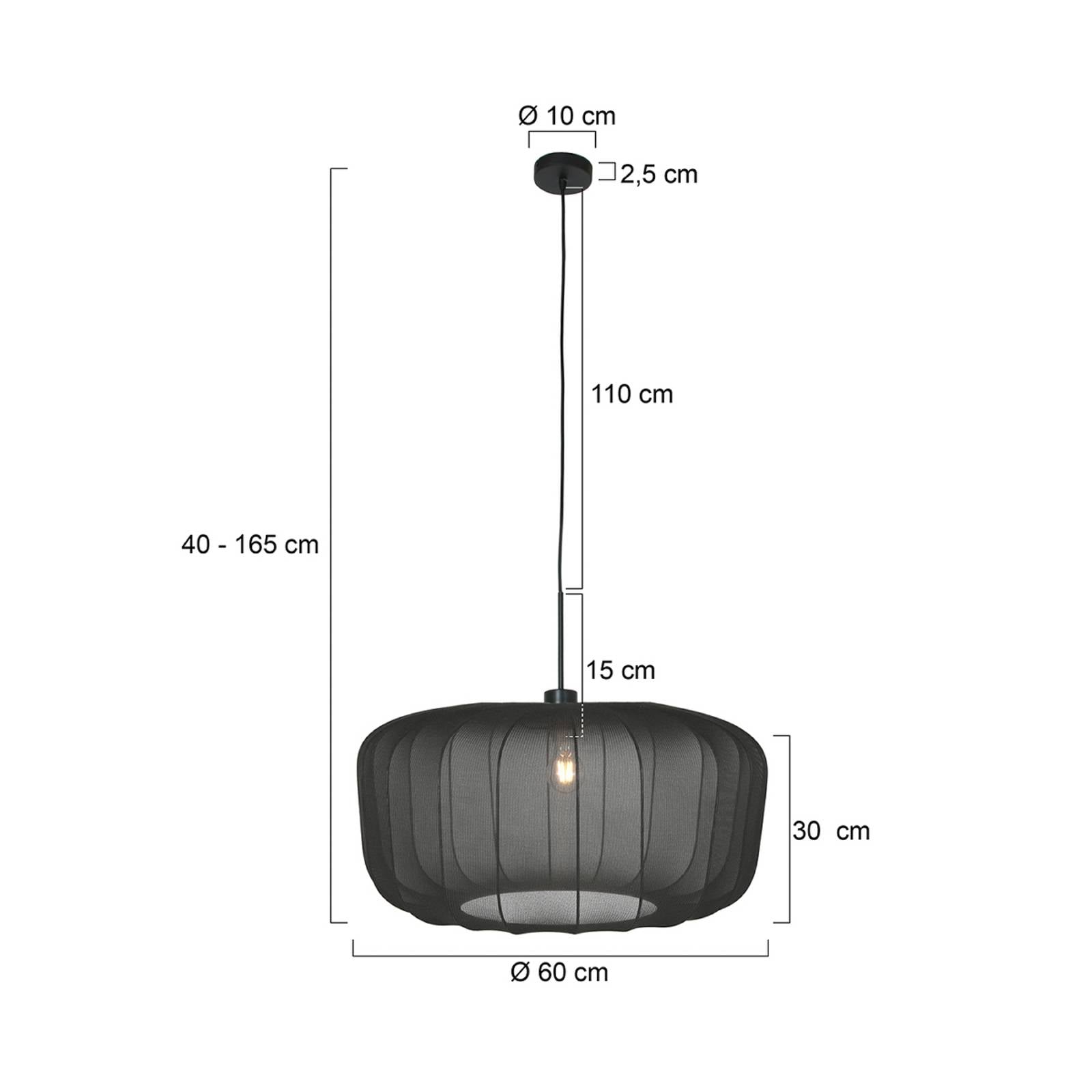 Steinhauer Suspension Sparkled Light, nylon noir, Ø 60 cm, E27