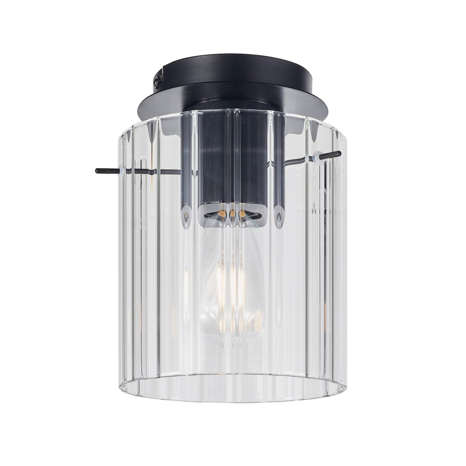 Lucande plafondlamp Eirian, 1-lamp, zwart, glas, E27