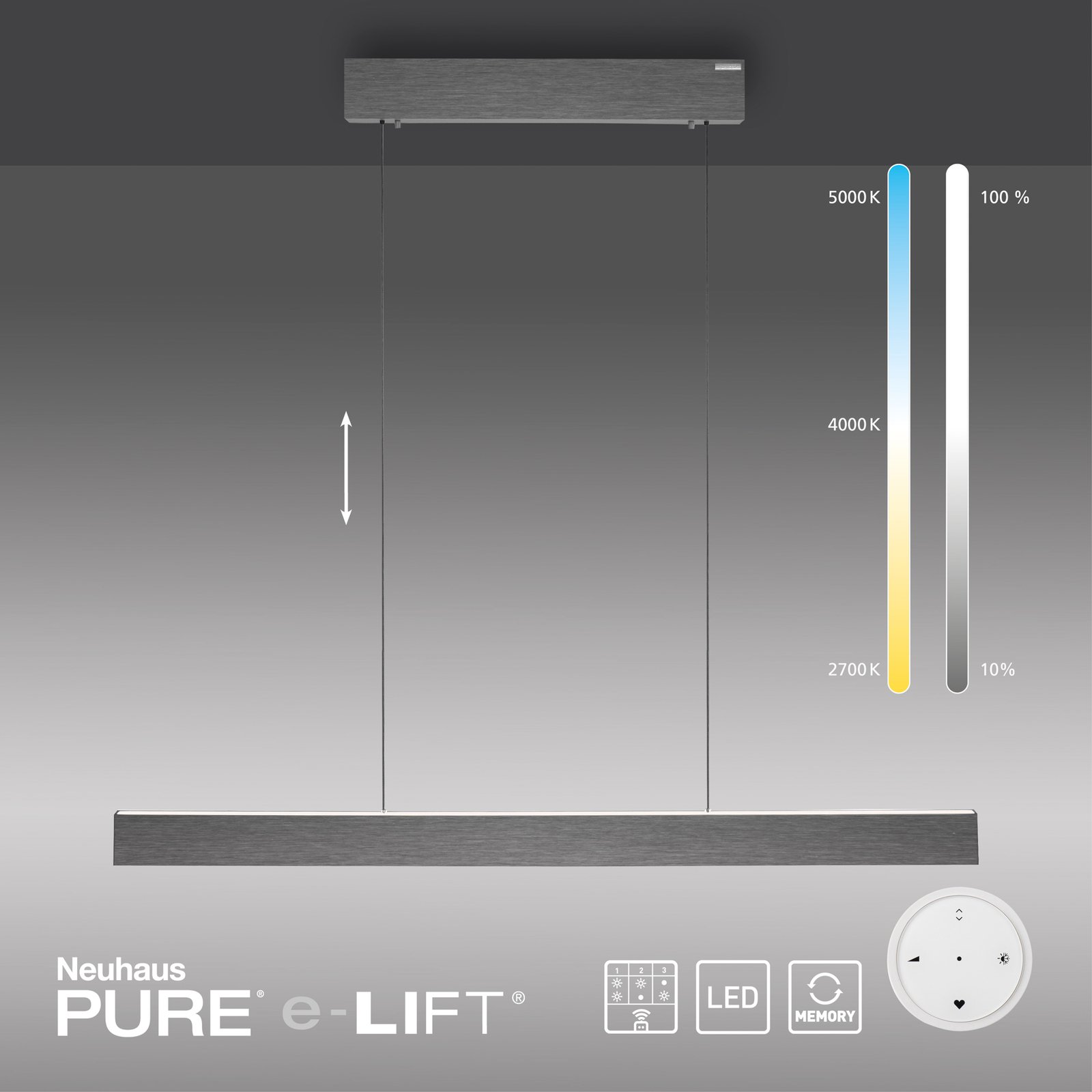 PURE E-Motion LED-pendellampe, CCT, grå