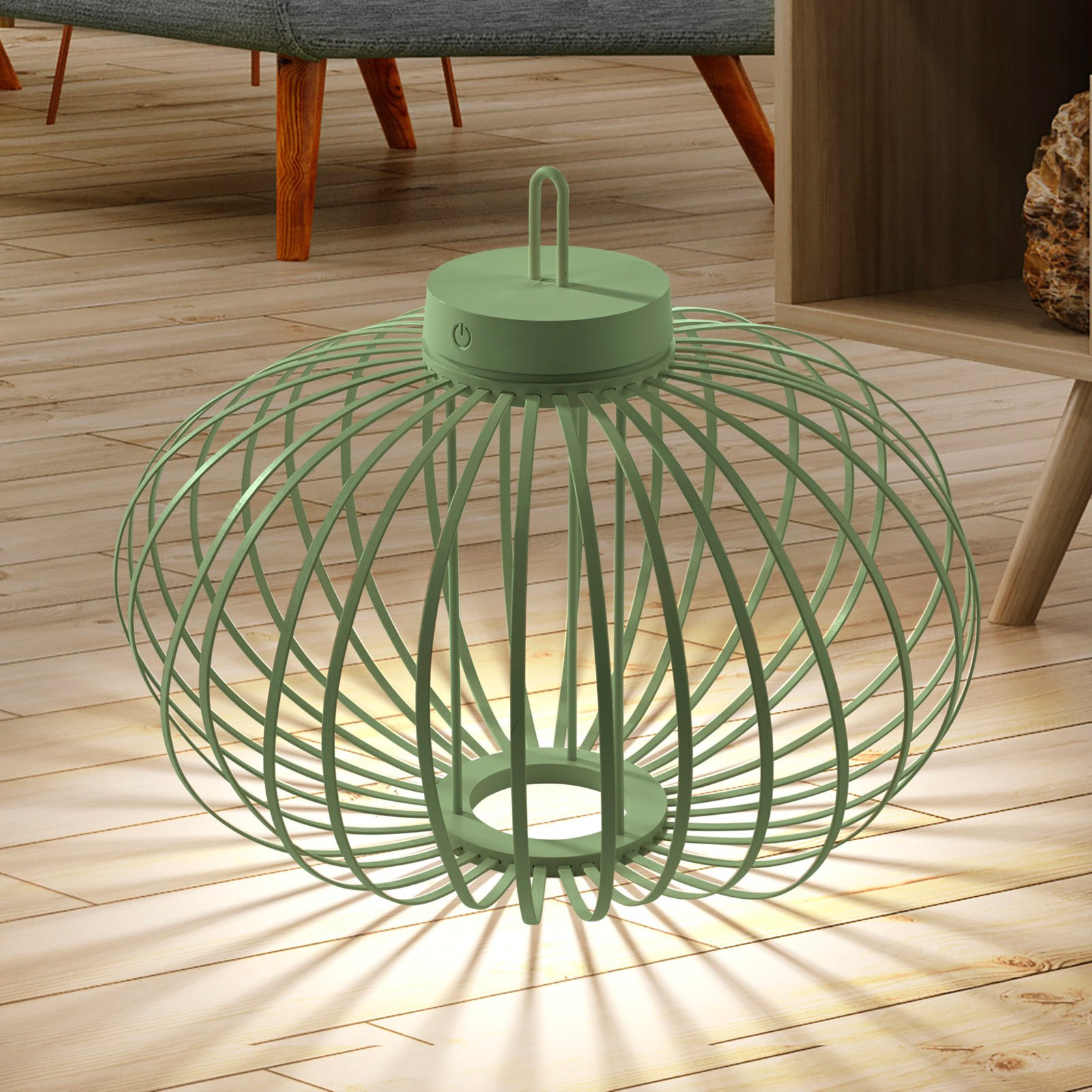 JUST LIGHT. Akuba LED table lamp, green, 37 cm, bamboo