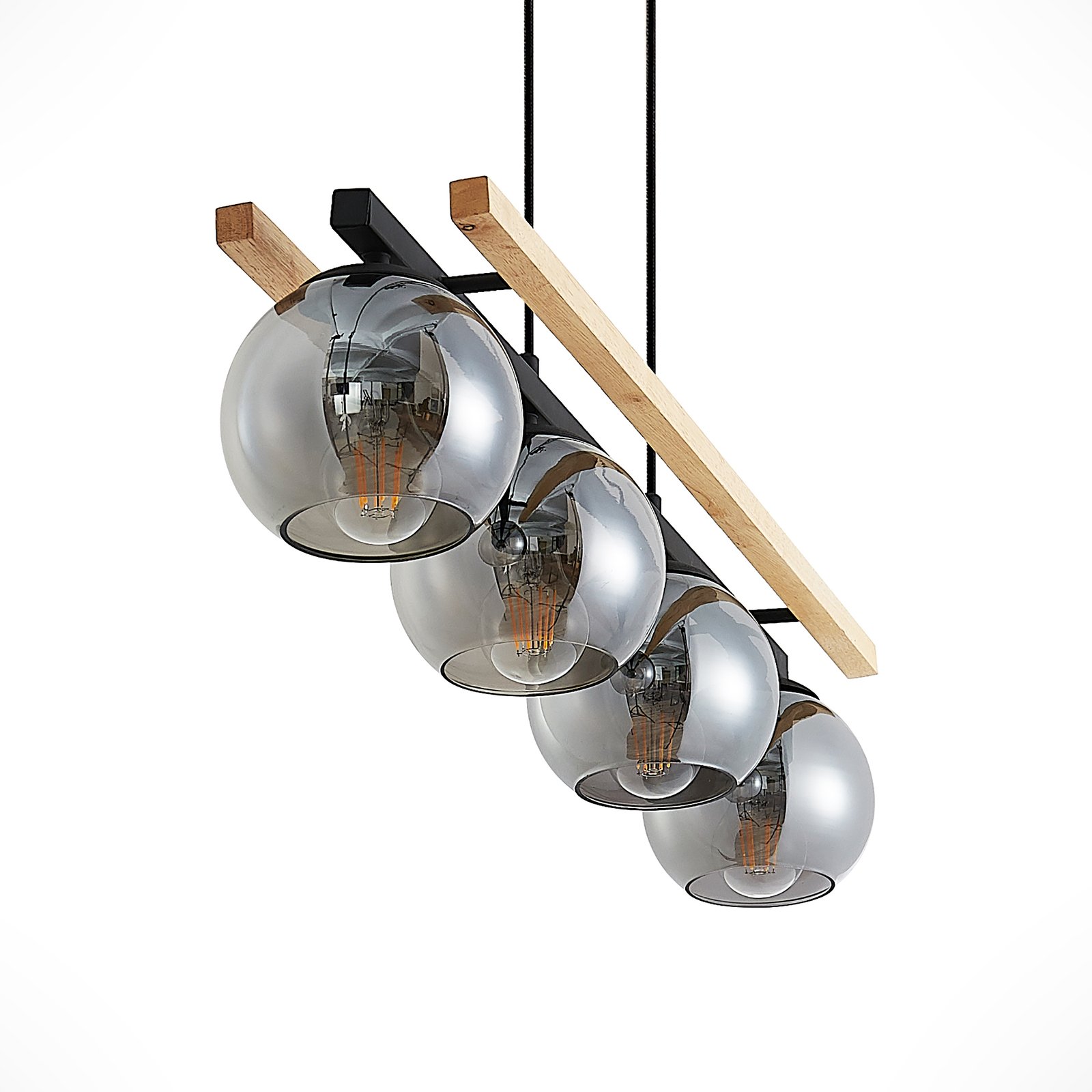 Philika Hanglamp Smoke/Wood/Black - Lindby