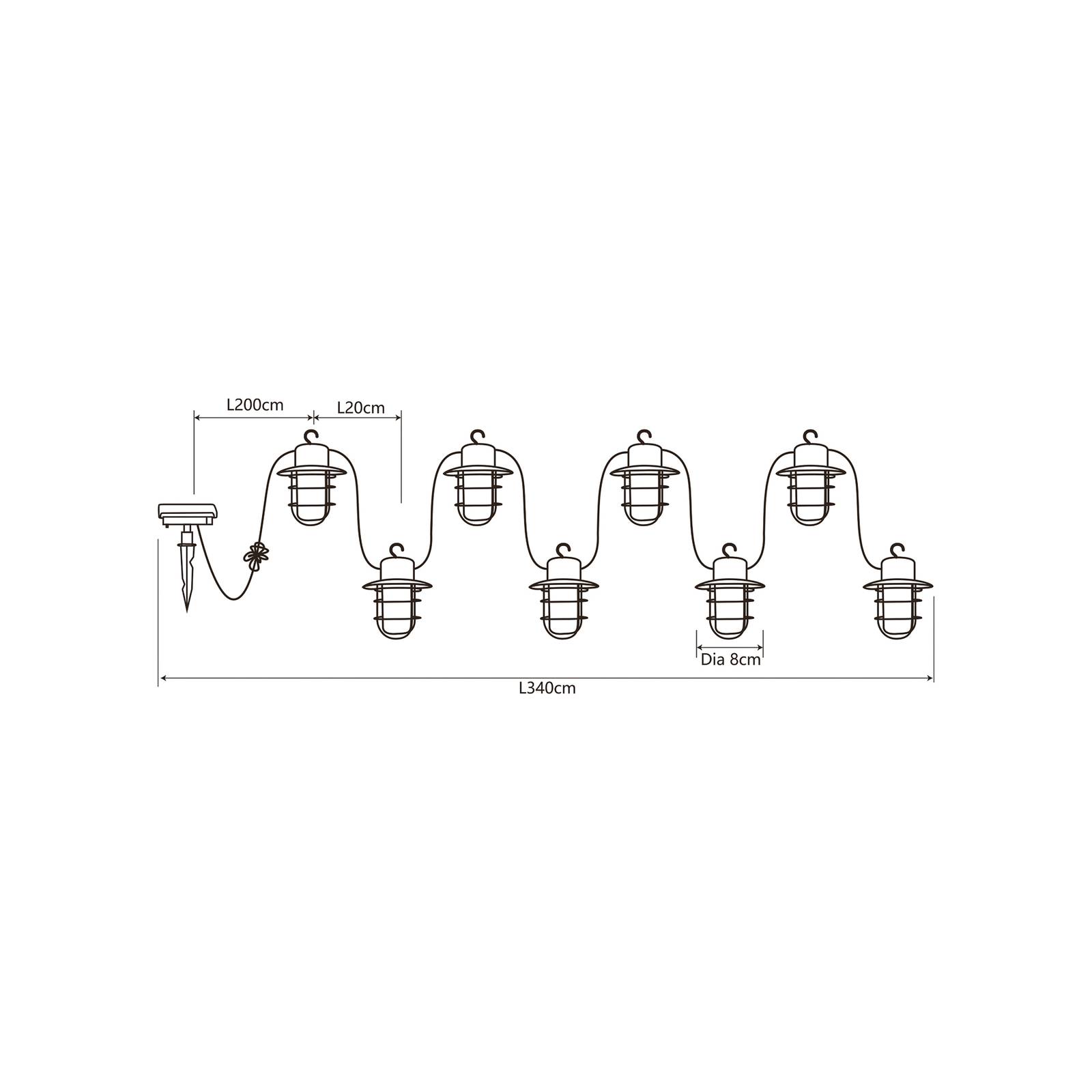 Nino Lighting Guirlande solaire LED Rome lanternes à 8 lampes