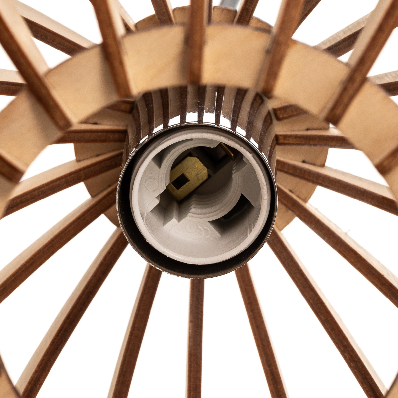 Hanglamp Paz chroom, houtlamellen-bol, Ø 17cm