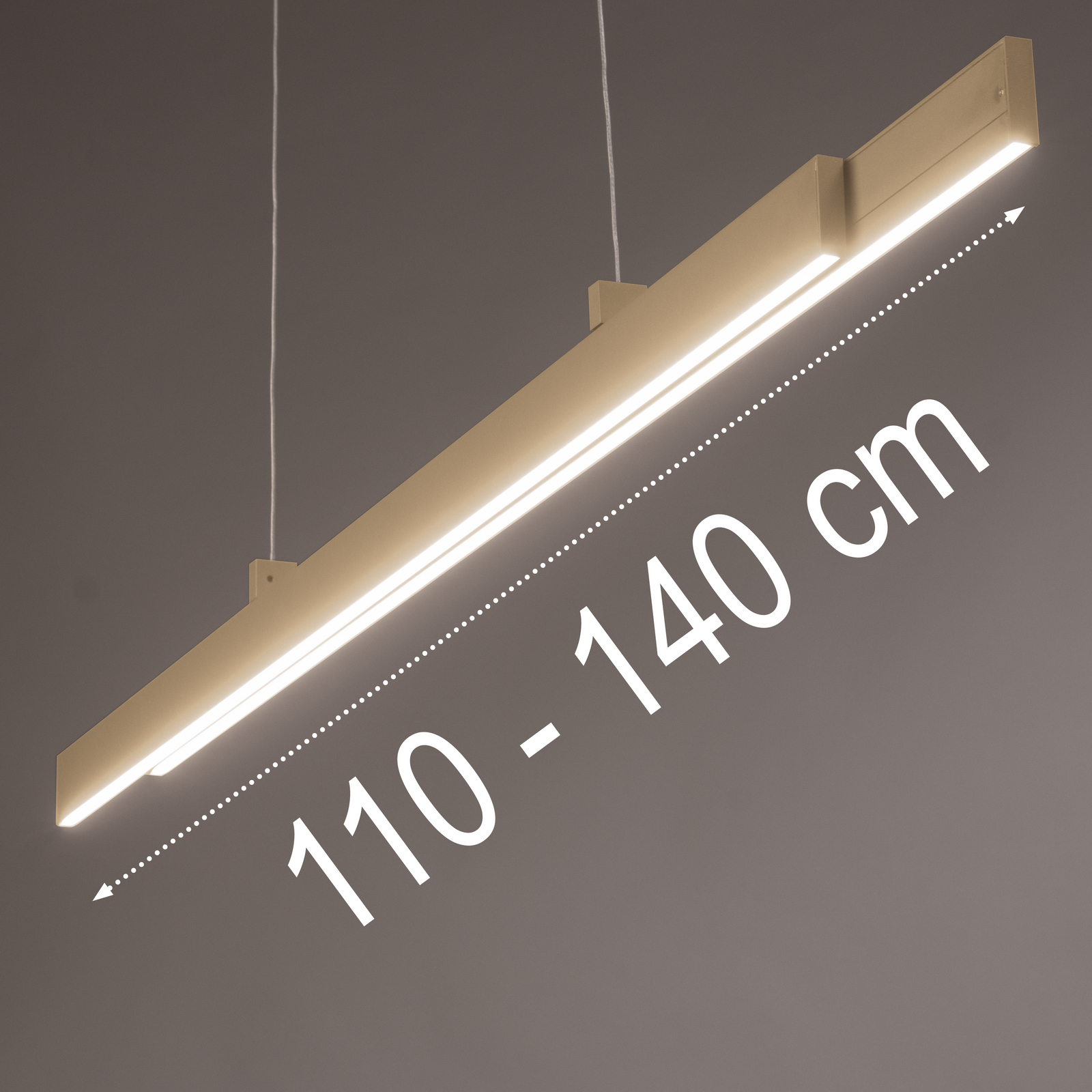 Żyrandol LED Vayana, długość 114 cm, kolor piaskowy, metal, CCT