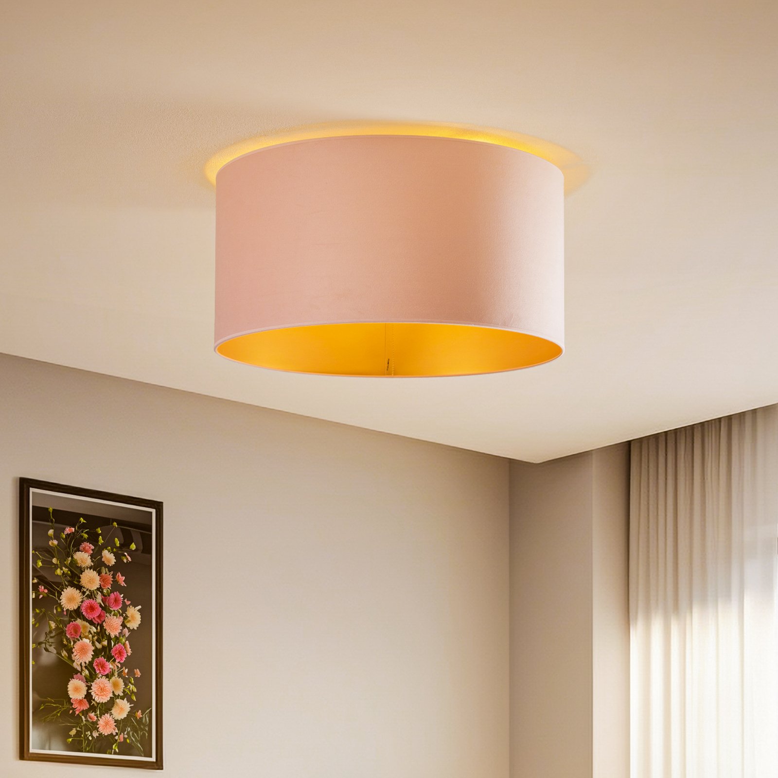 Plafondlamp Golden Roller Ø 60cm lichtroze/goud