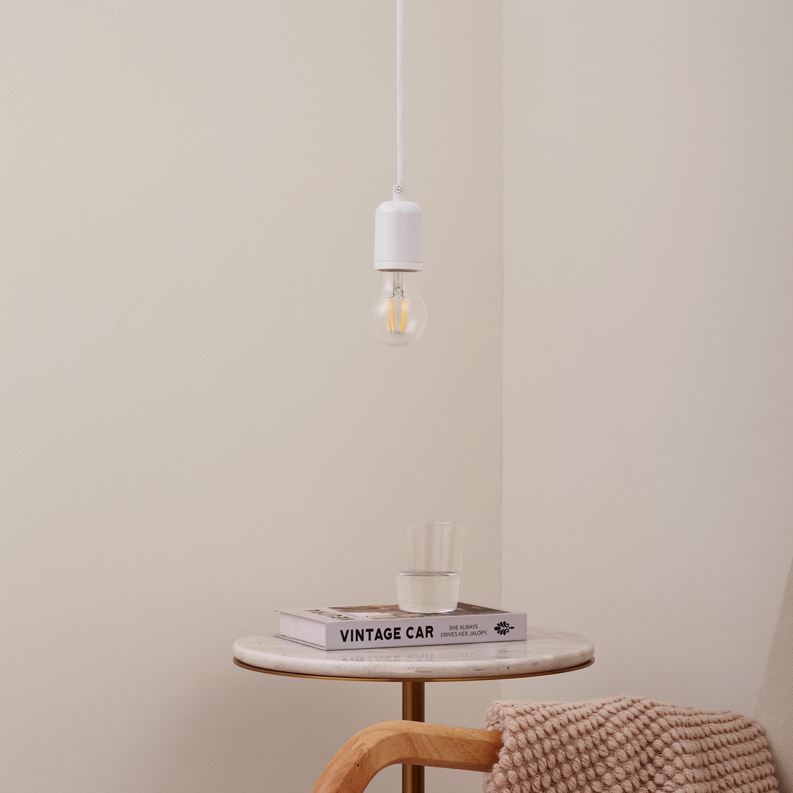 Candeeiro suspenso Lindby Hattie, branco, Ø 4,7 cm, metal, E27