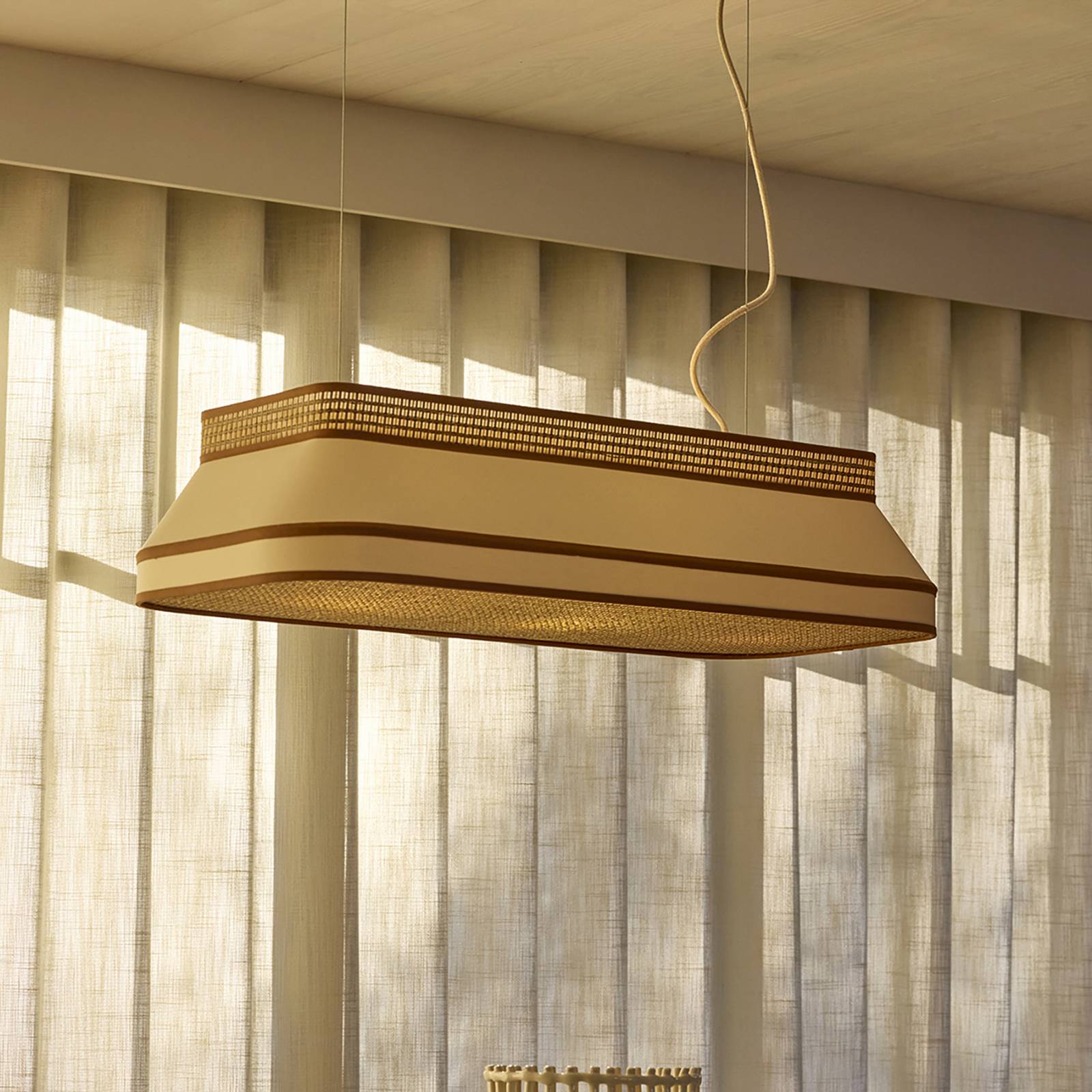 MARKET SET hänglampa Square, 88 x 38 cm, krämfärgad, textil, E27