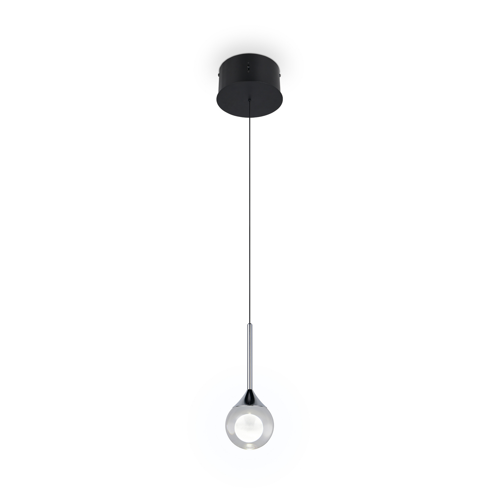 LED piekaramā lampa „Calista“, hroma krāsā, Ø 10 cm, metāls/stikls, CCT