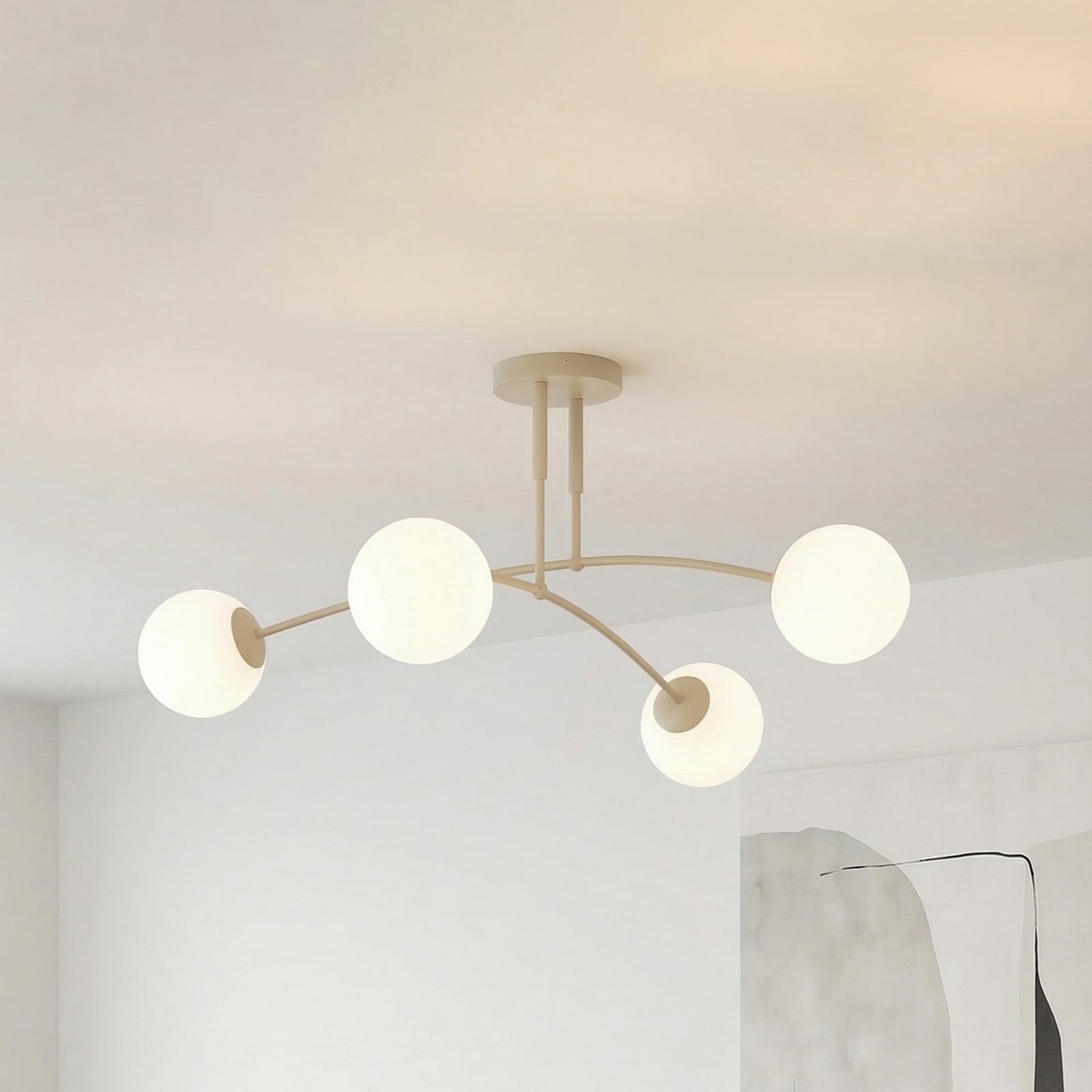 Pregos ceiling light, beige, Ø 60 cm, 4-bulb, metal/glass