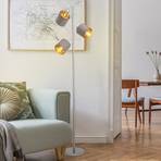Maron floor lamp, three-bulb, fabric, brown/gold