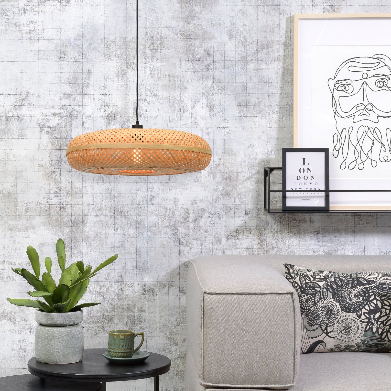 GOOD & MOJO Candeeiro suspenso Palawan, natural, Ø 60 cm, bambu, E27 GOOD & MOJO Candeeiro suspenso Palawan, natural, Ø 60 cm, bambu, E27