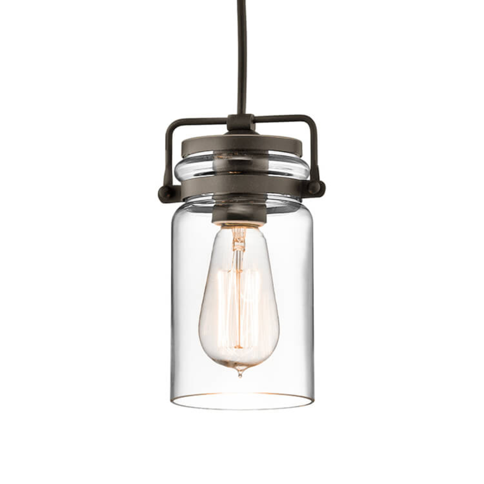 KICHLER Glass hanging lamp Brinley one-bulb, for Living / Dining Room, metal, glass, E27, 100 W, energy efficiency: A++, H: 19.7 cm