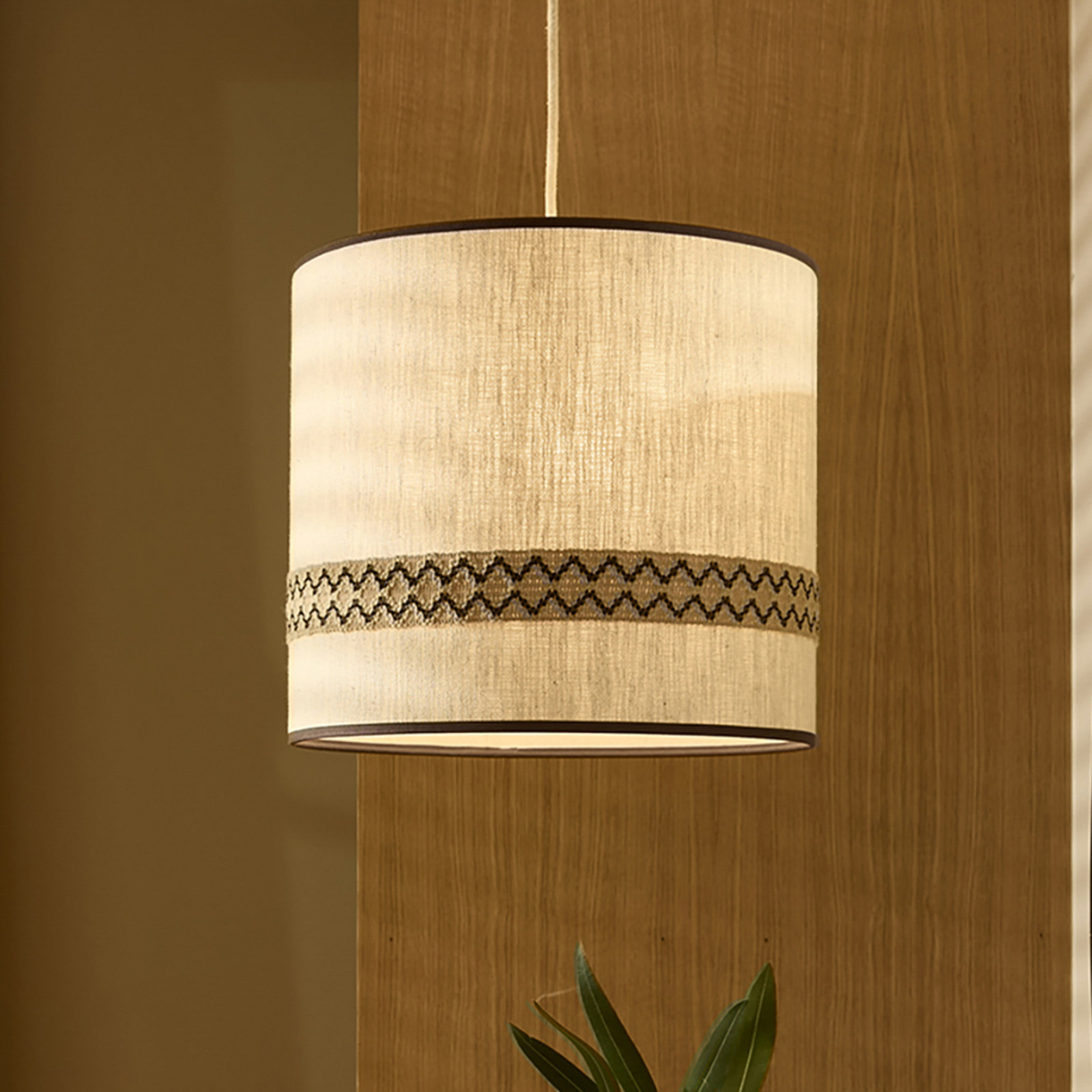 MARKET SET Lampă suspendată Jimmy Ø 35 cm bej bordură cu model - Camera de zi / sufragerie - Design - bej negru - Țesătură / Textil