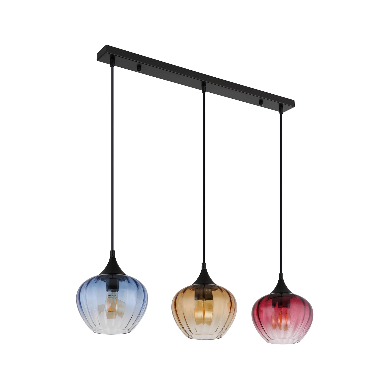 Hänglampa Sander, längd 80 cm, färgad, glas, 3 lampor.