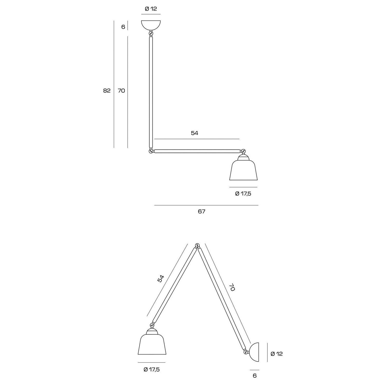 Neoretro wandlamp, zwart/melkachtig, gewrichten, metaal, glas