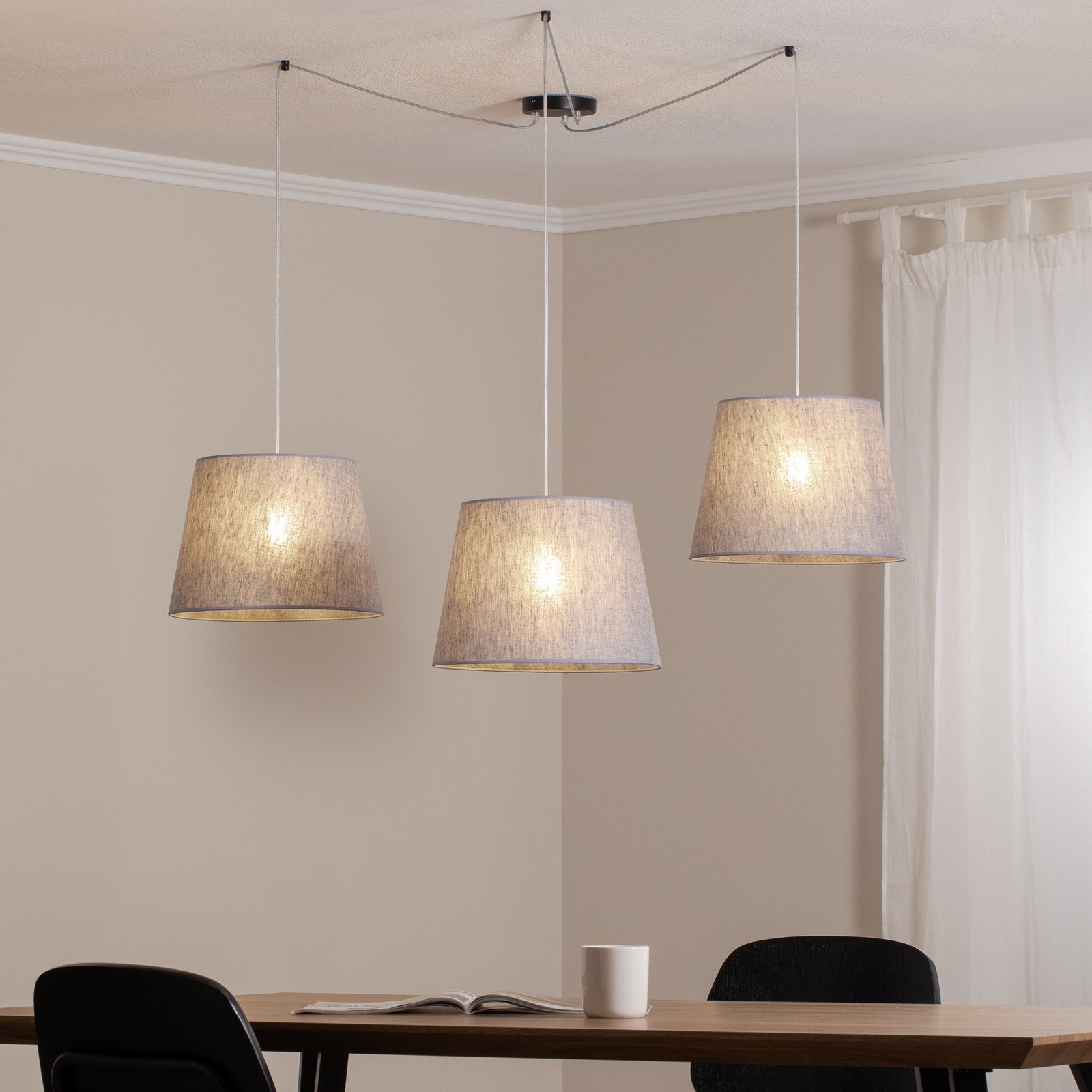 EMIBIG LIGHTING Lampă suspendată Ascot gri țesătură 3 becuri descentralizată - Camera de zi / sufragerie - Modern - gri negru - Țesătură / Textil