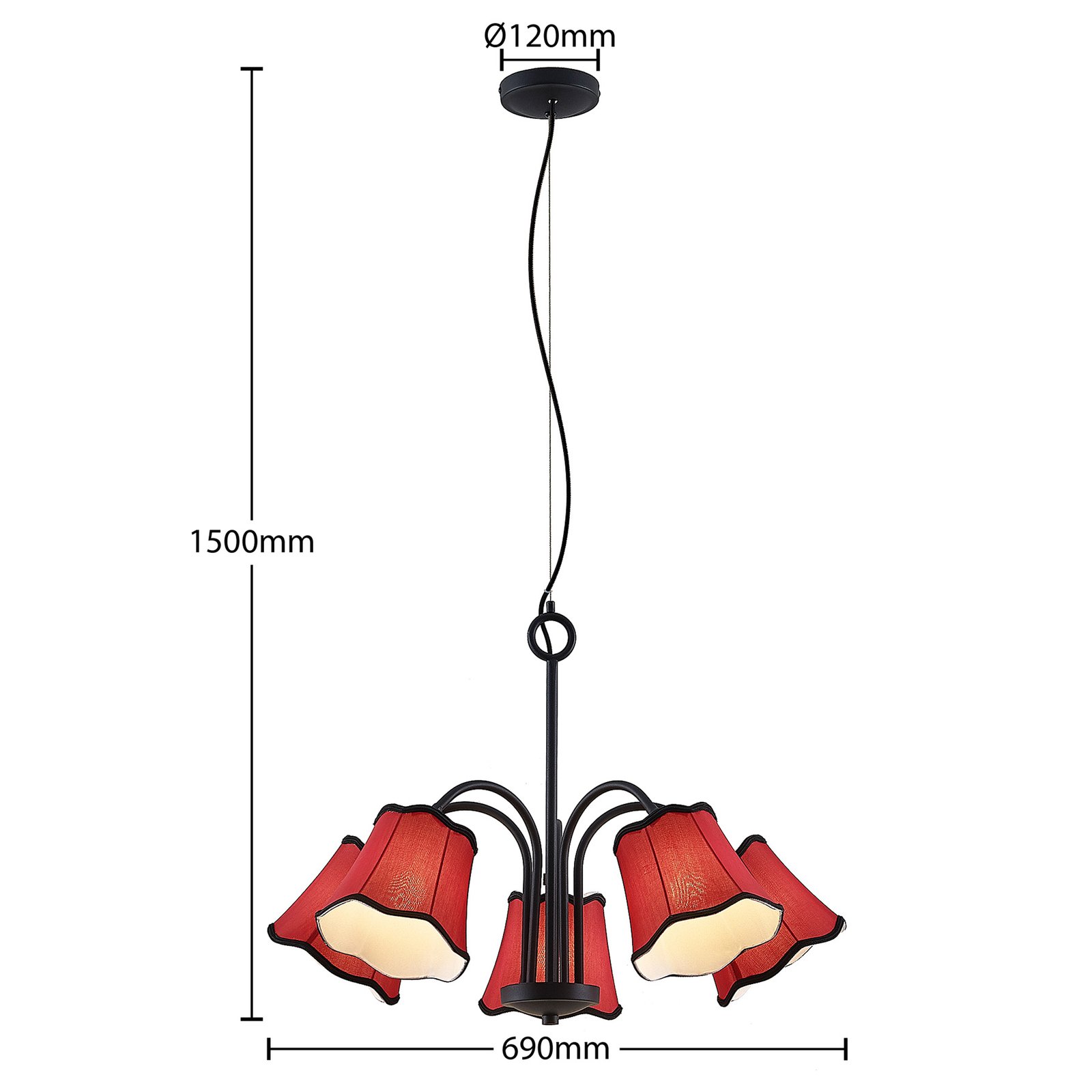 Lucande Binta hanglamp, 5-lamps, roestrood