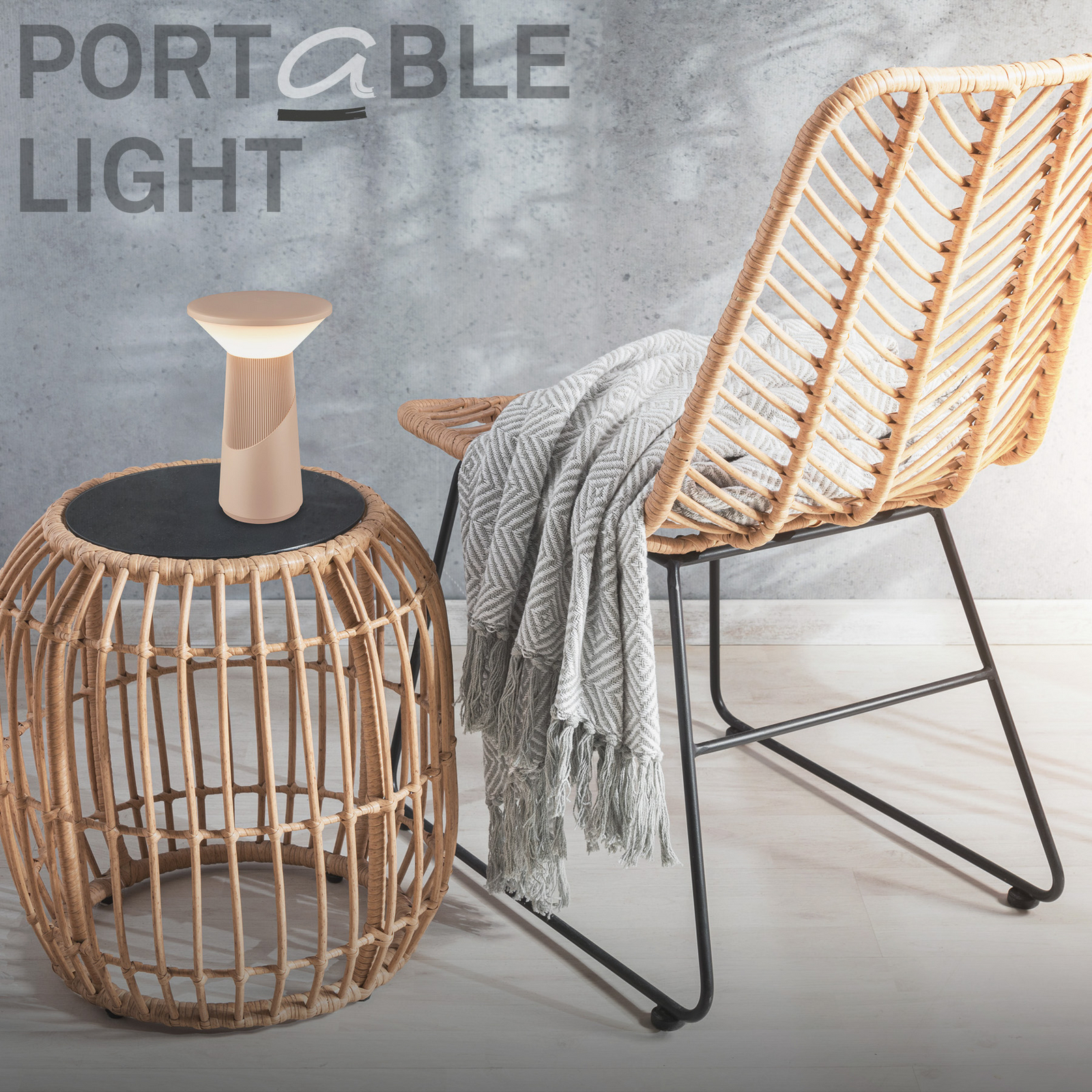 Lampa stołowa LED z akumulatorem Pilia, beżowa, wysokość 24 cm, IP44 Lampa stołowa LED z akumulatorem Pilia, beżowa, wysokość 24 cm, IP44