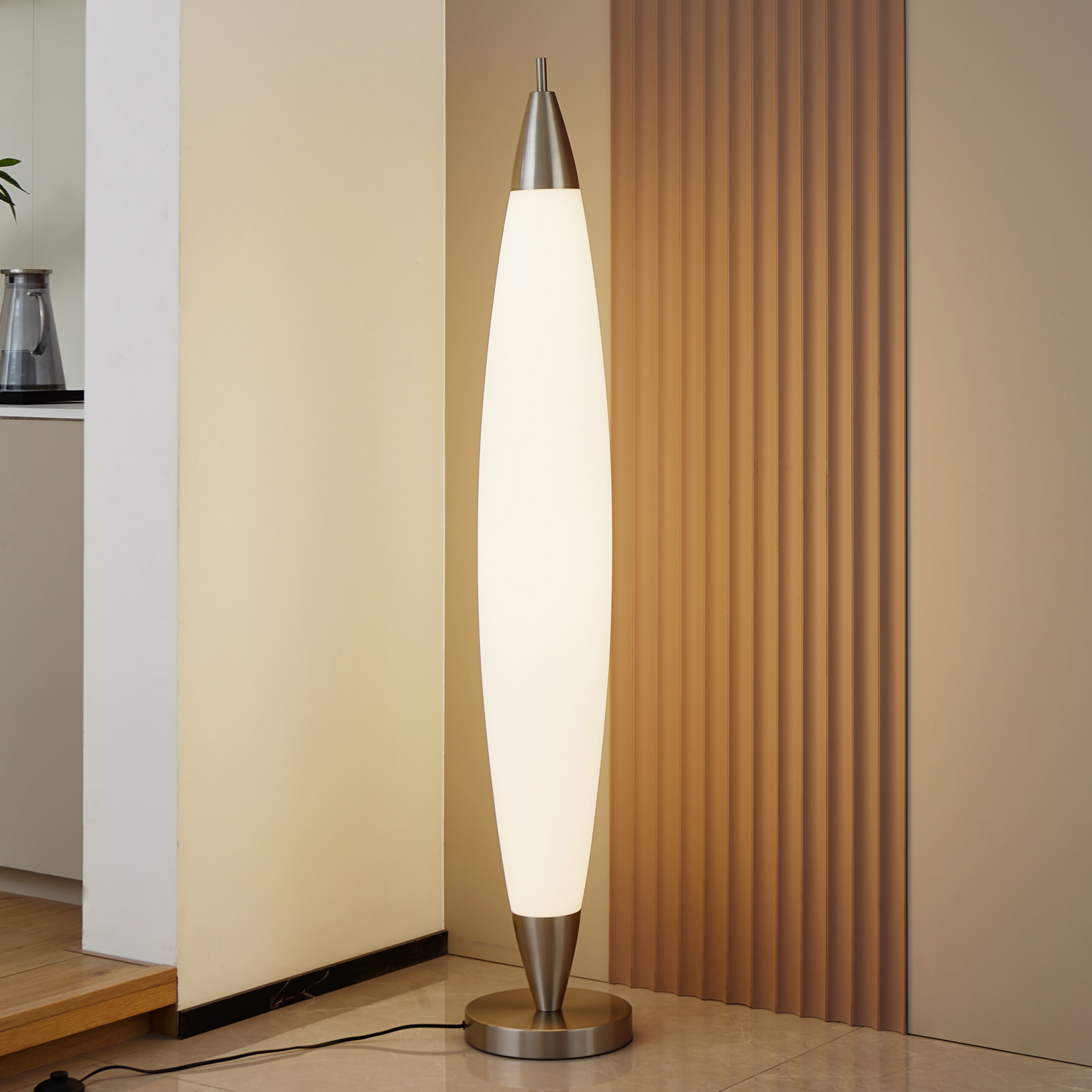 Lucande Candeeiro de pé LED Tarell, branco/níquel, 146 cm, regulável