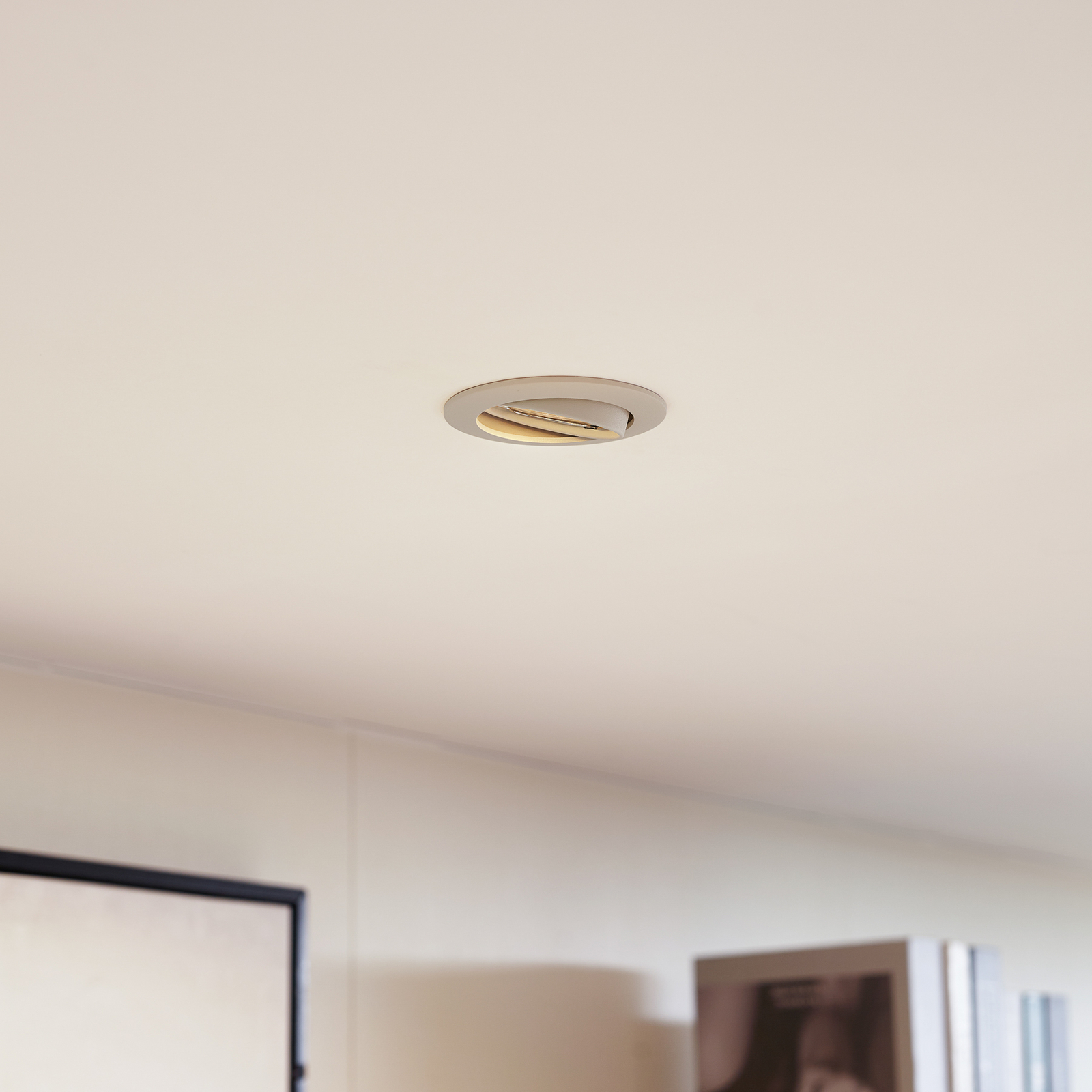 PRIOS Plafoniera a incasso Fibur, beige, zinco, Ø 8,2 cm, set da 3