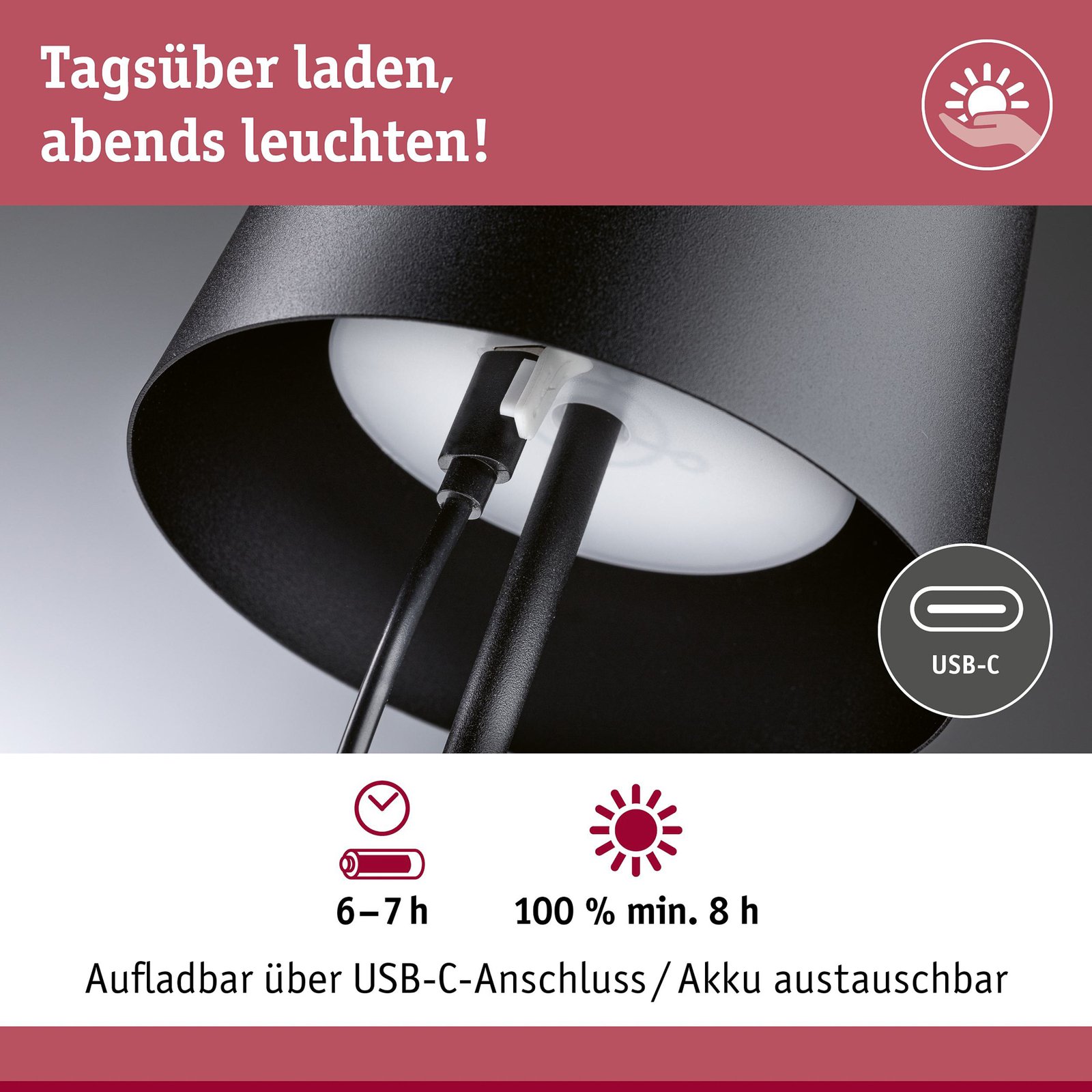 Gilo Portable Lampe de Table IP44 Matt Noir - Paulmann