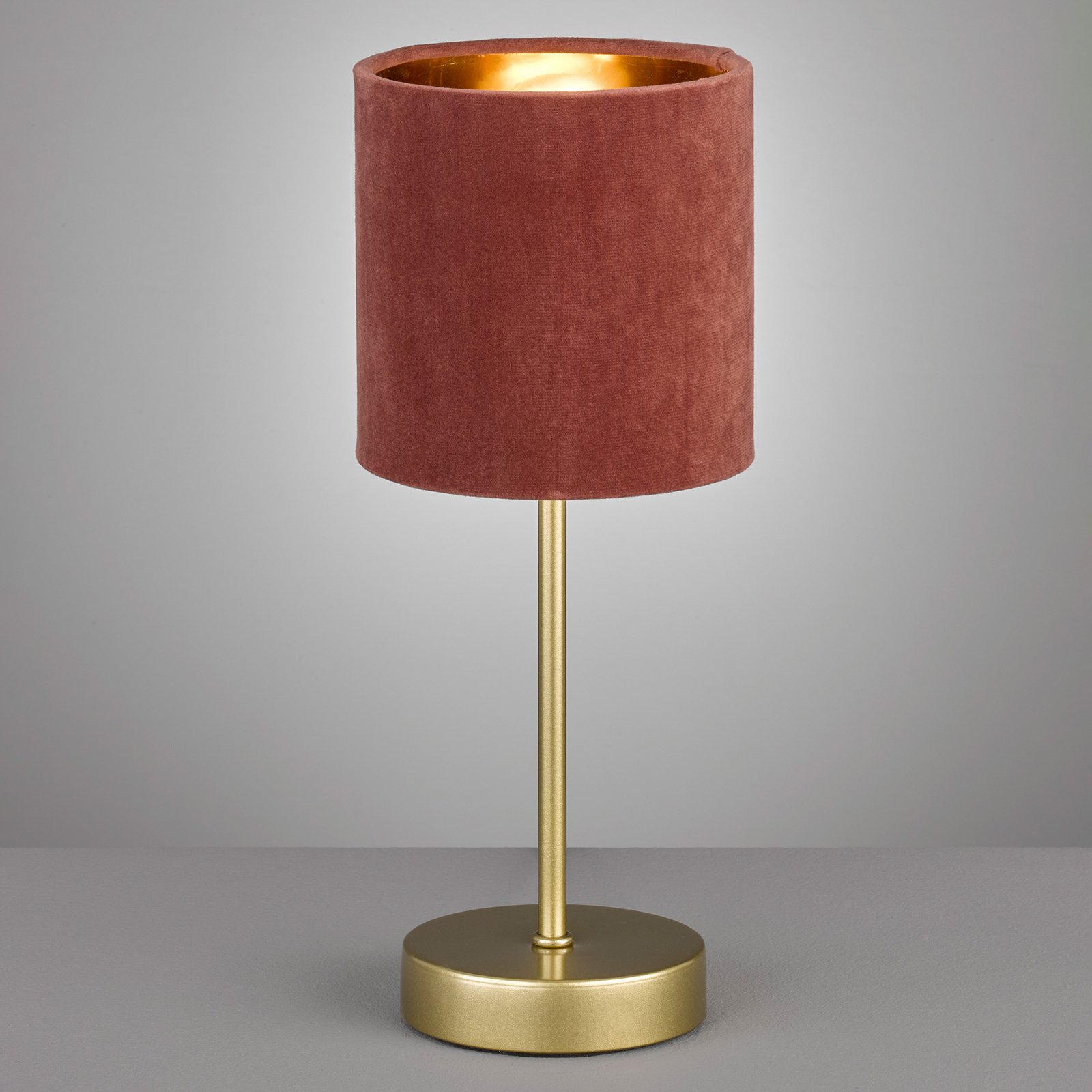 Aura table lamp, gold base, gold lampshade inside