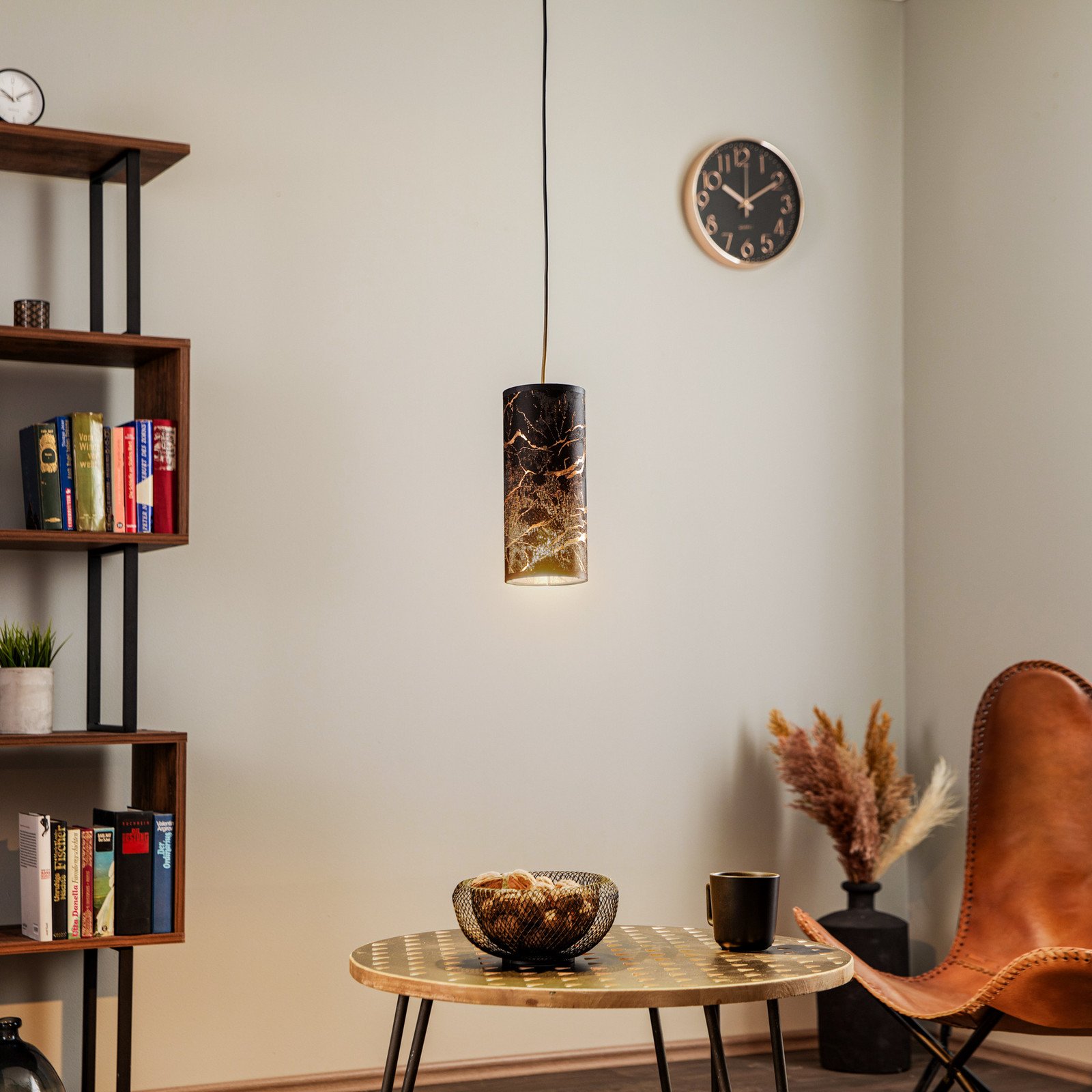 EMIBIG LIGHTING Lampă suspendată Joni textil 1 bec negru marmorat - Camera de zi / sufragerie - negru auriu - Țesătură / Textil