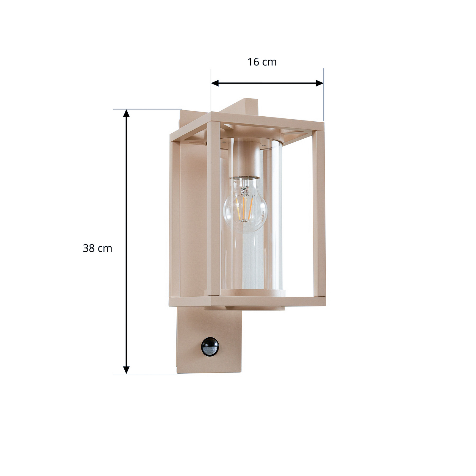 Lucande candeeiro de parede exterior Ferda, sensor, pendente, bege, E27