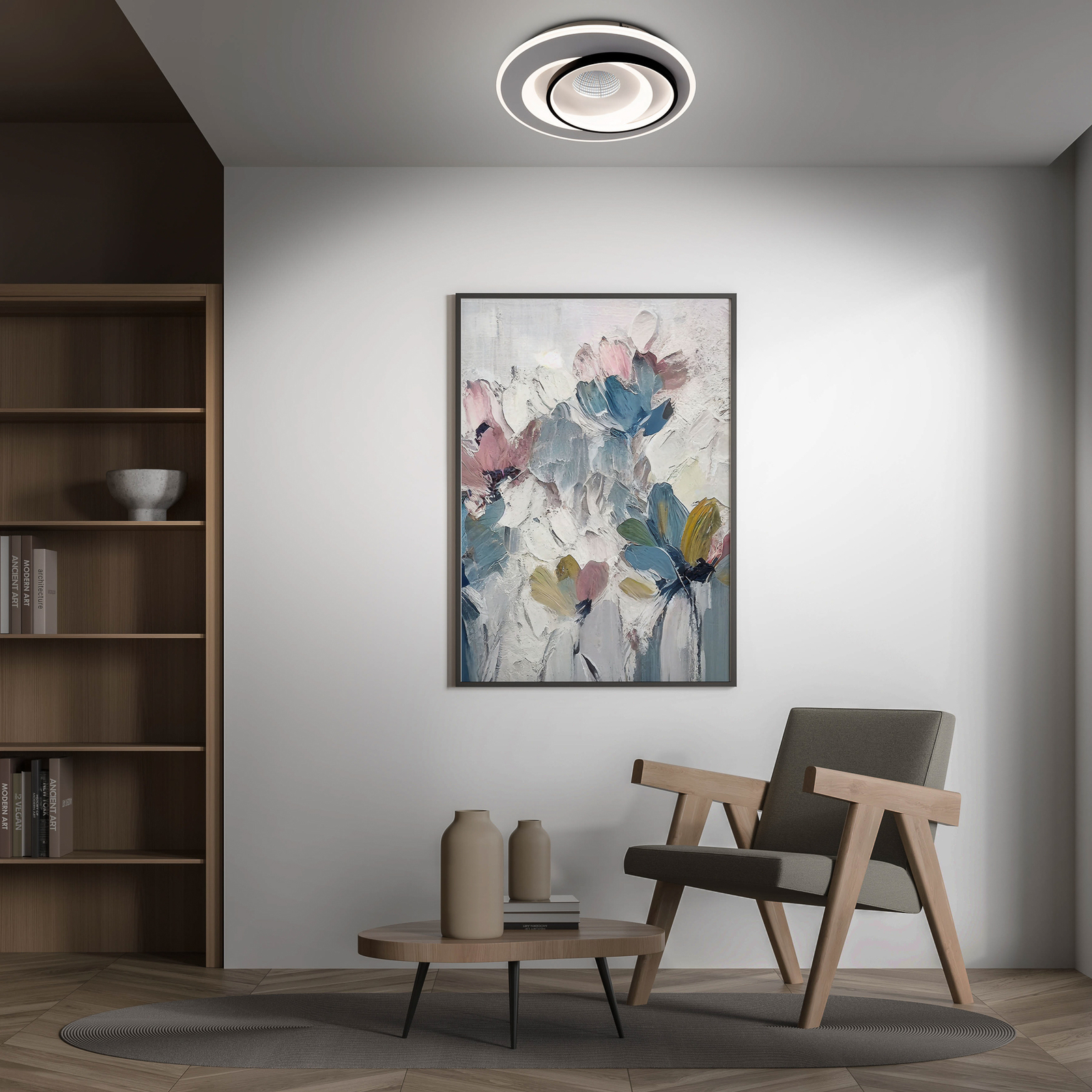 Plafonnier LED Malea. blanc/noir, métal, Ø 49 cm, CCT