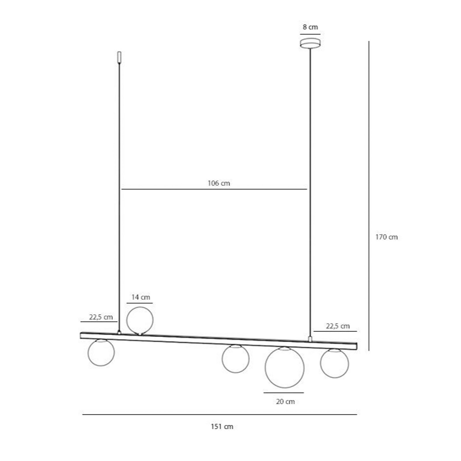 ALDEX Lampă suspendată Garda 5 bară metal sticlă negru 5 becuri - Camera de zi / sufragerie - Modern - negru alb