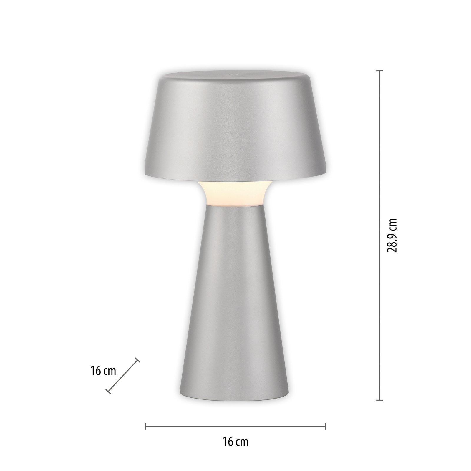 JUST LIGHT. Abera silver plastic IP54 rechargeable LED table lamp