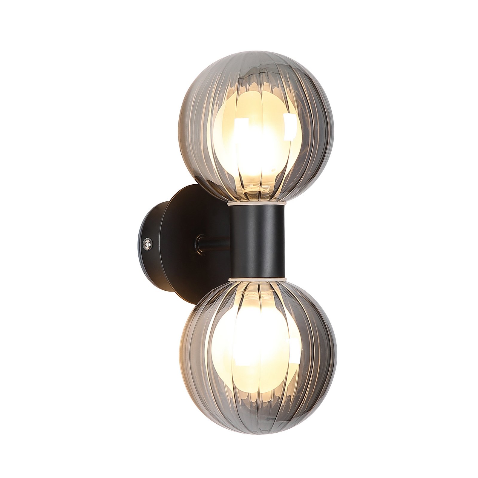 Aplique para baño Lumisphere, negro/gris humo, altura 28 cm, 2 luces.