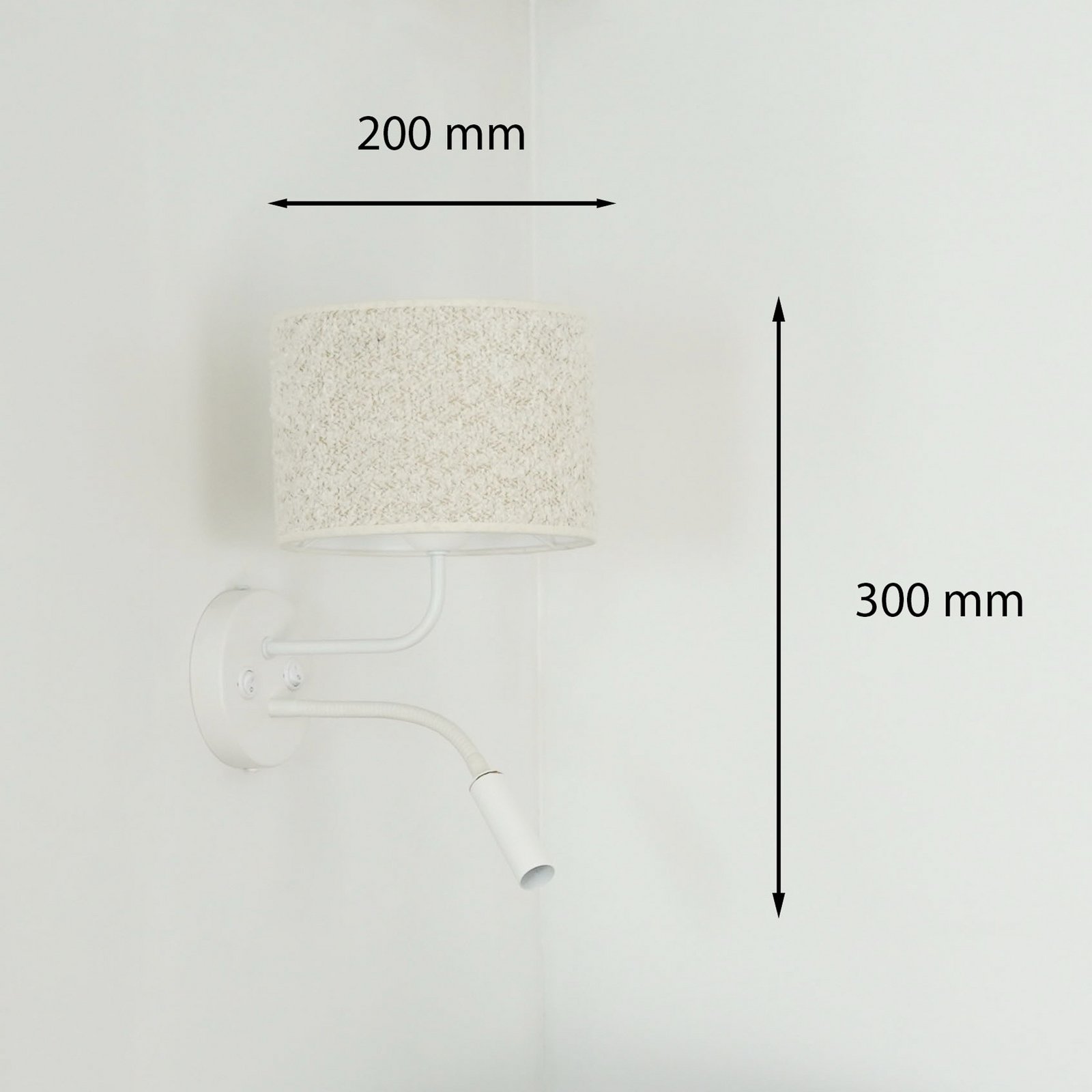 Roller wall light, bouclé, white/cream, reading light