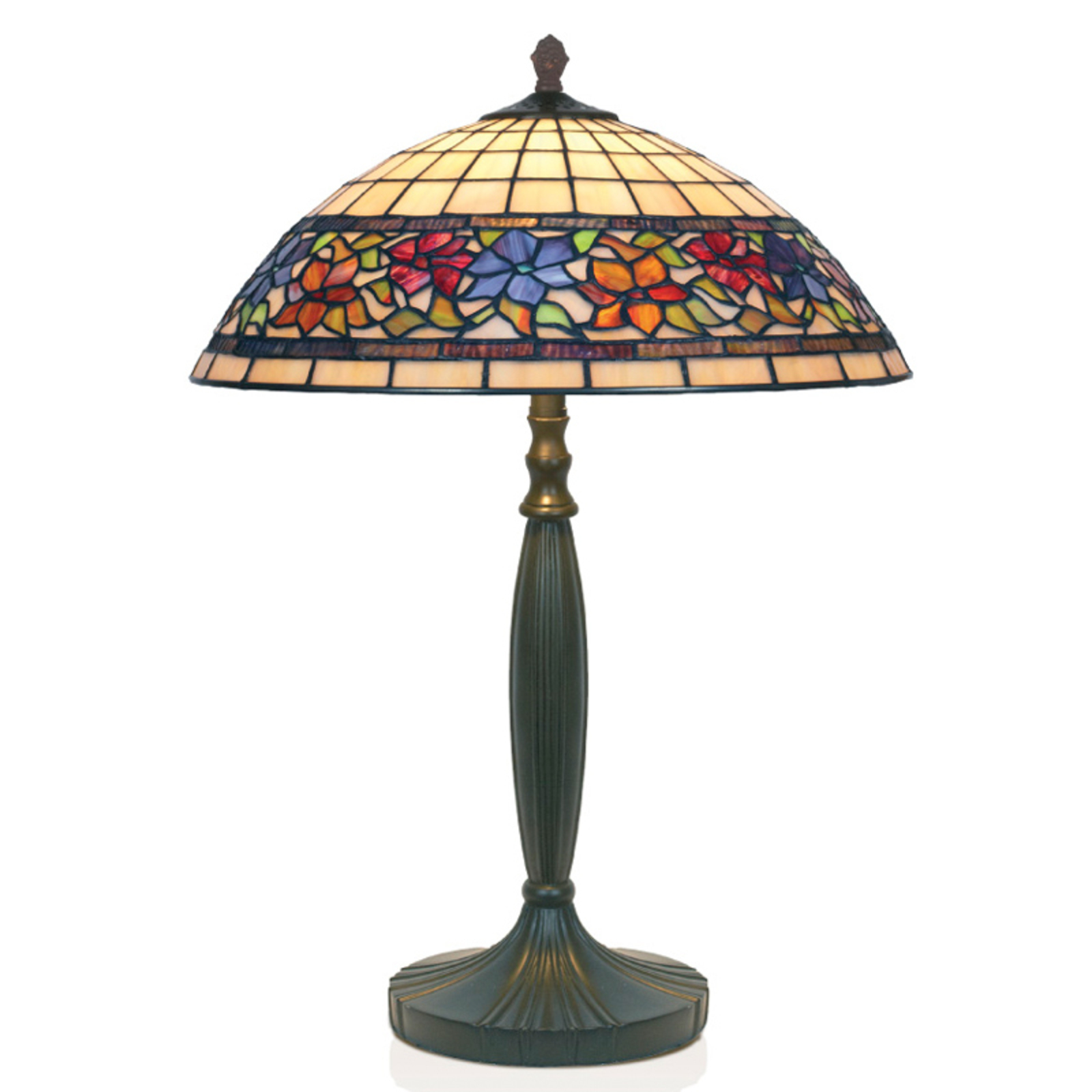 Lampada da tavolo Flora in stile Tiffany, aperta in basso, 62 cm