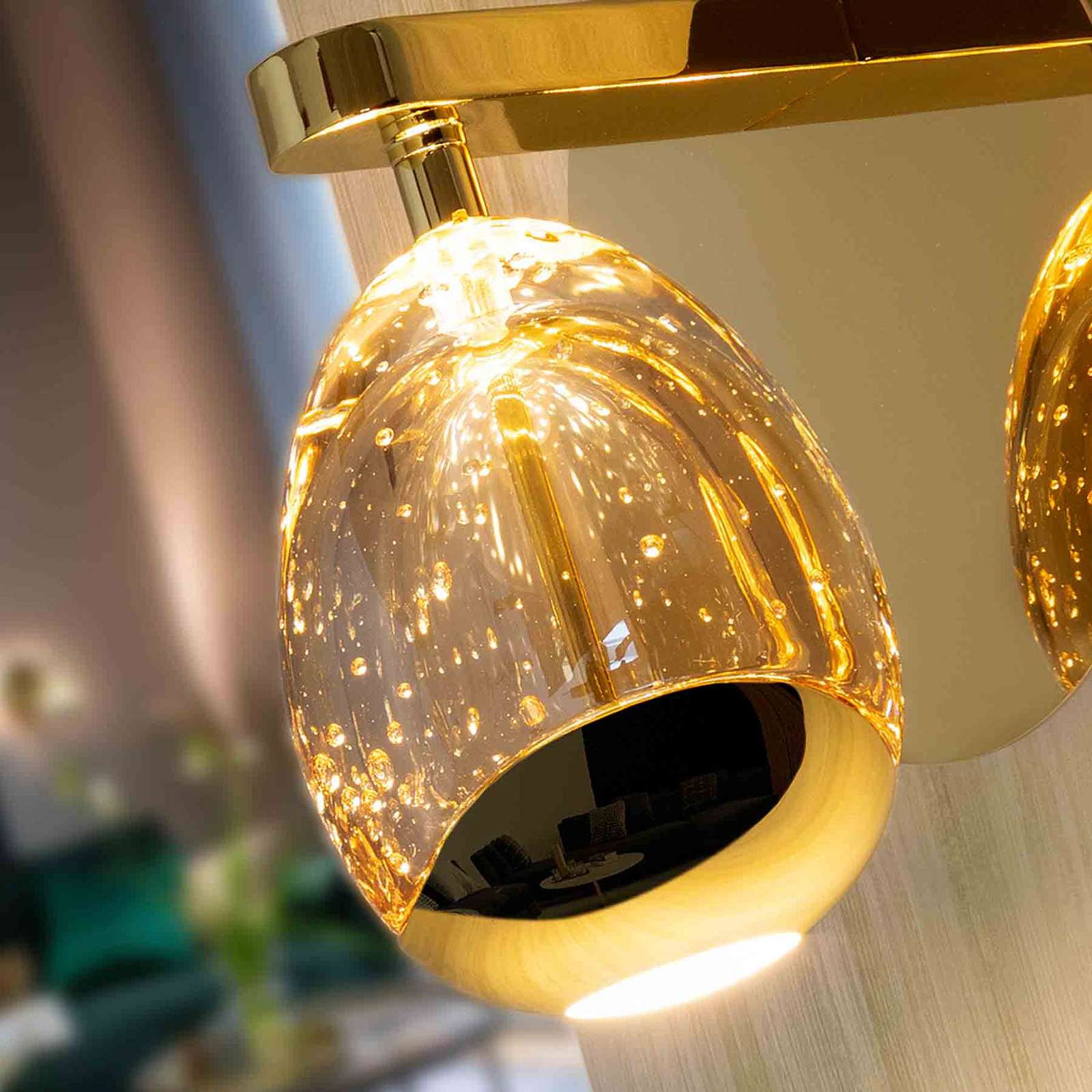 LED-væglampe Rocio, metal, glas, 1-lys, guld