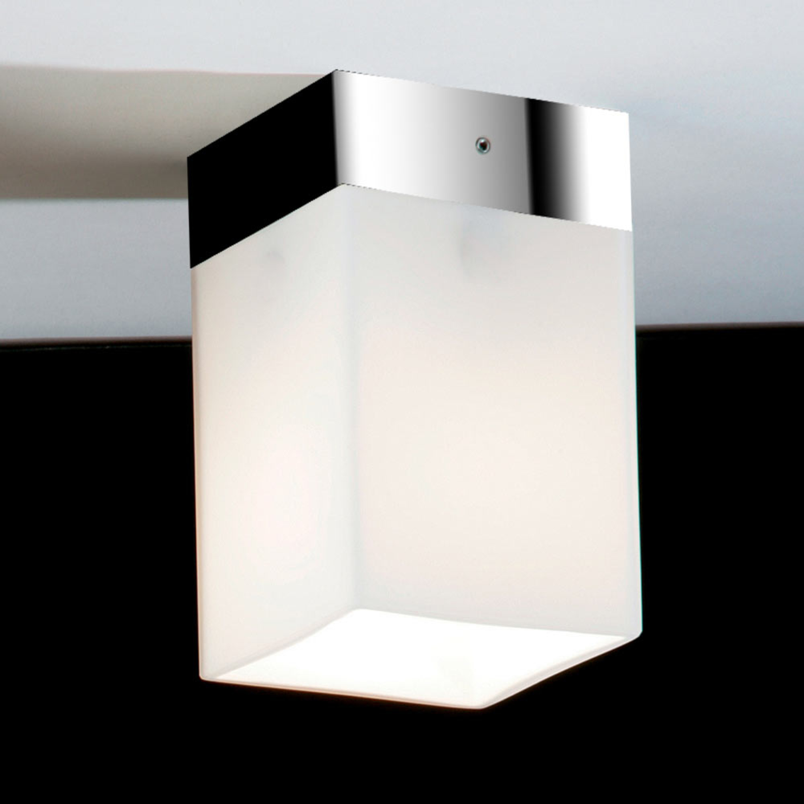 Top Light Short ceiling light QUADRO BOX SHORT, chrome, for Living / Dining Room, glass, metal, G9, 60 W, energy efficiency: A++, L: 6.5 cm, W: 6.5 cm, H: 10 cm