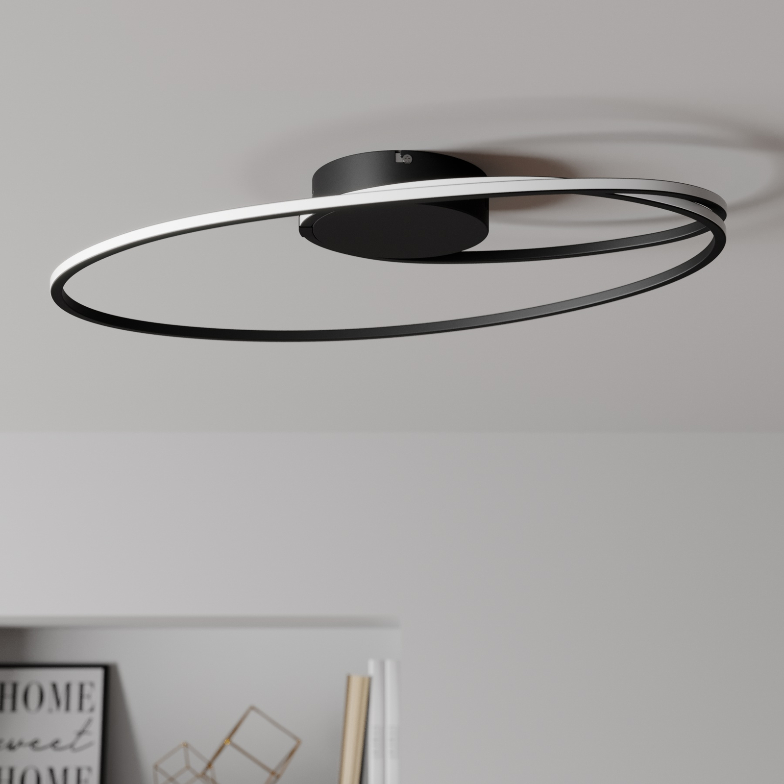 Lindby Xenias LED-taklampe, svart, 60 x 35 cm