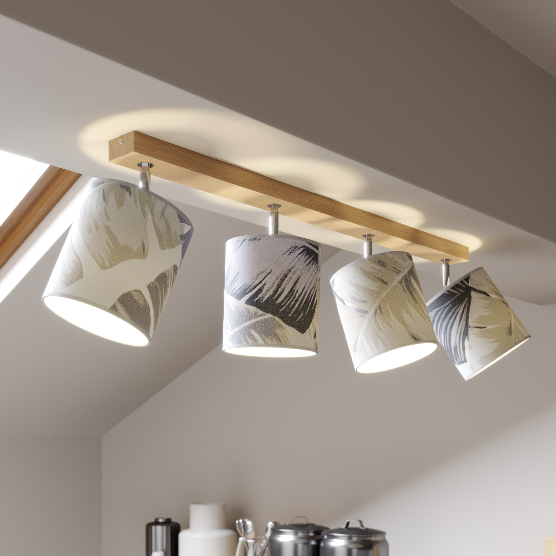 Britop Downlight Lobos, fire lyskilder - dimbar - moderne spotter i tak - takspot Stue / spisestue - tapet, eik, metall