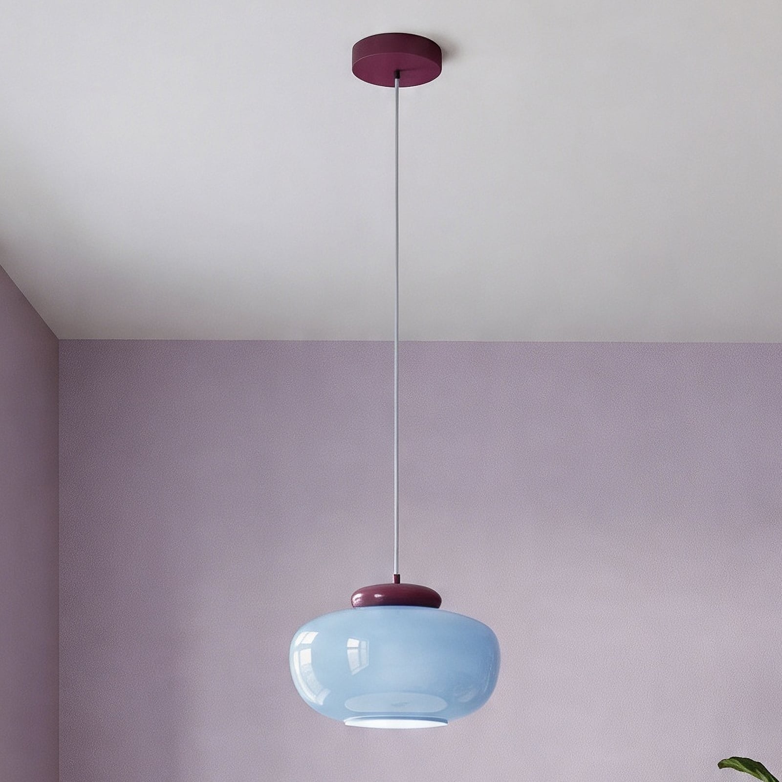Hängeleuchte Berardelli, blau/maulbeere, Ø 30 cm, Glas, E27