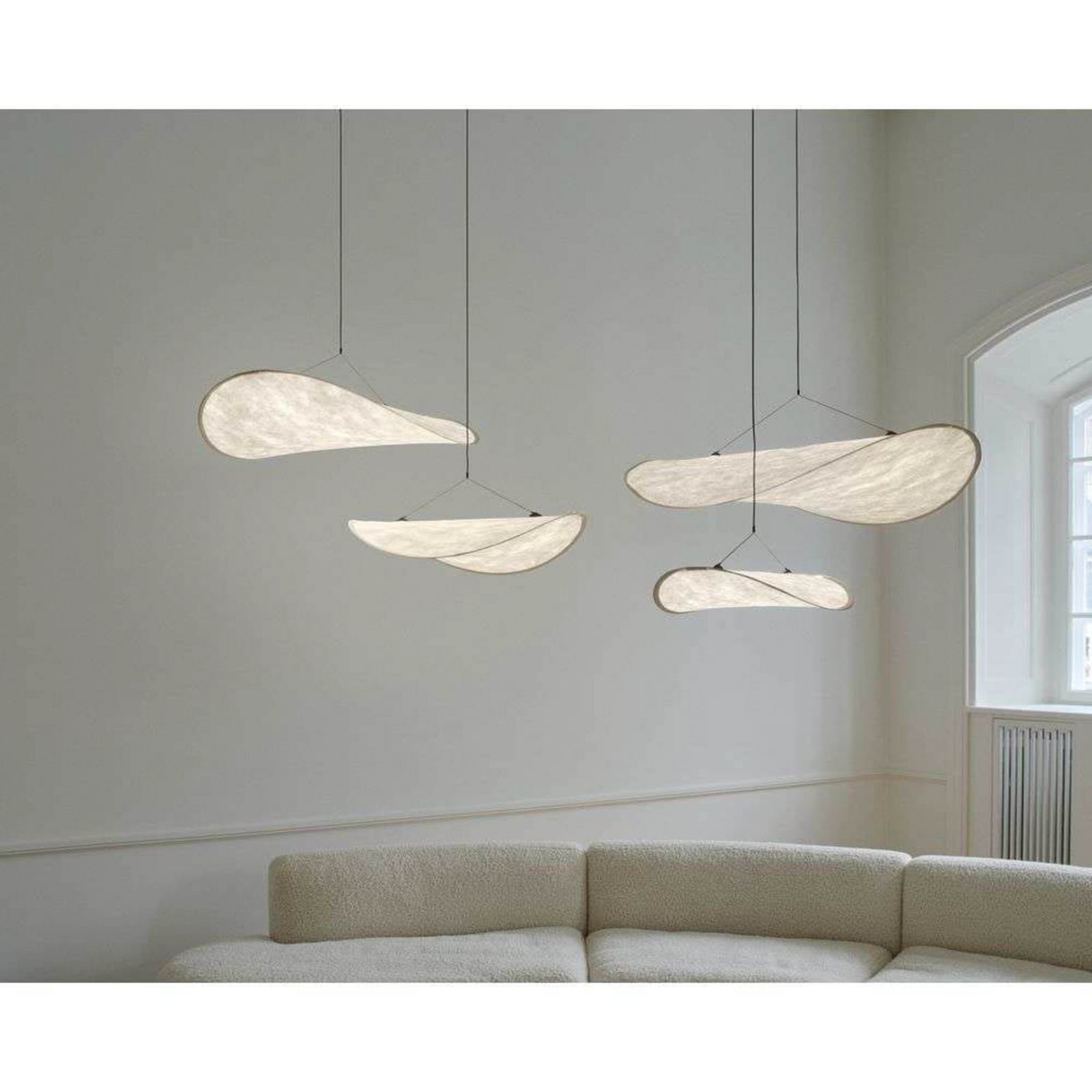 NEW WORKS Suspension LED Tense, Ø55, blanche, à intensité variable