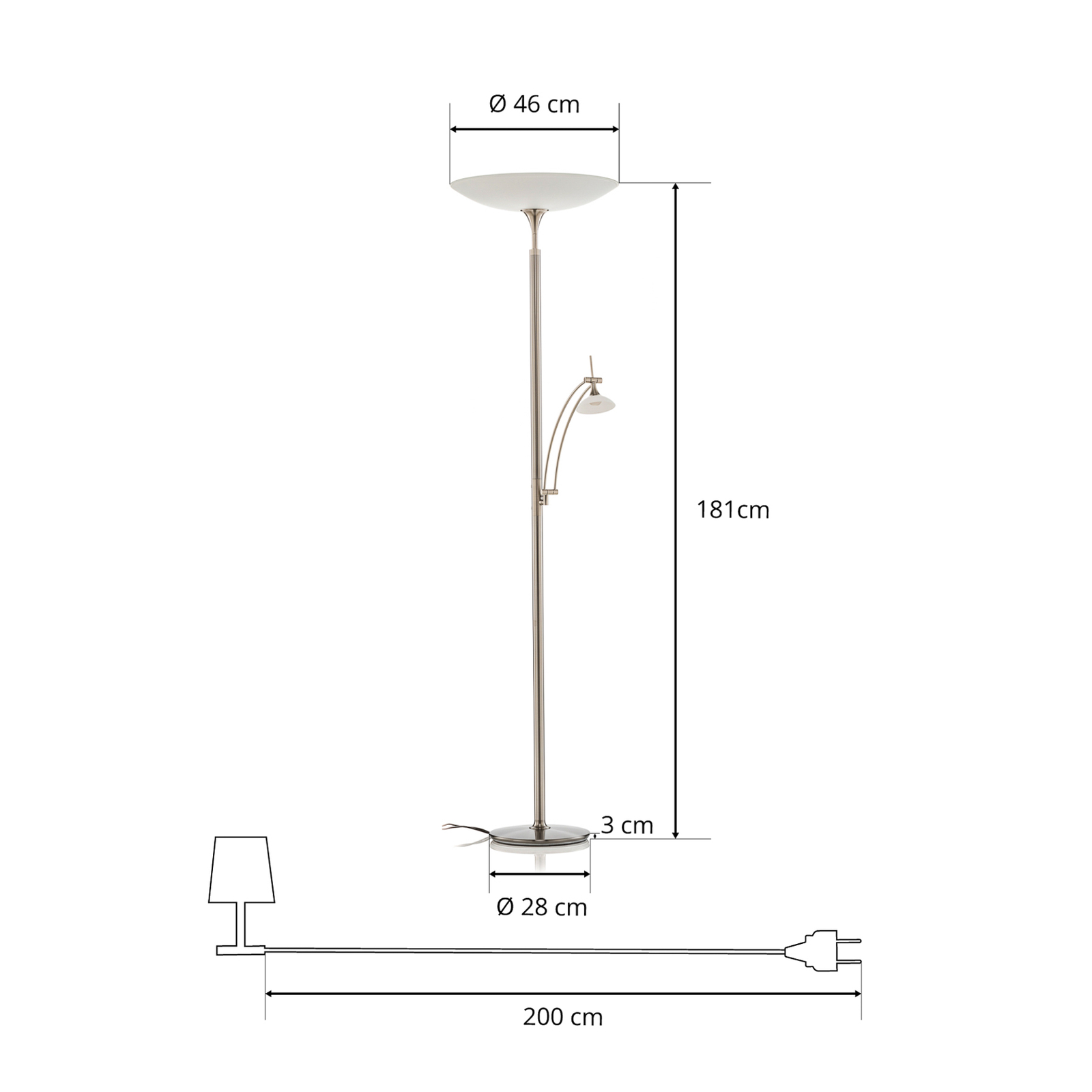 Rothfels lampada da terra a LED con braccio di lettura in nichel