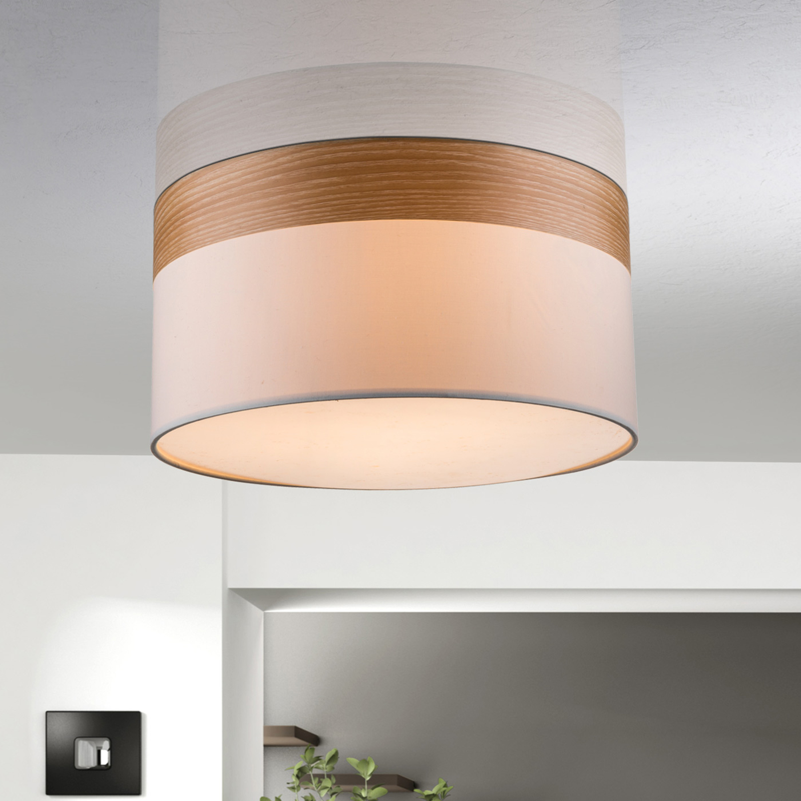 Semi-flush ceiling lamp Libba, cream-wood