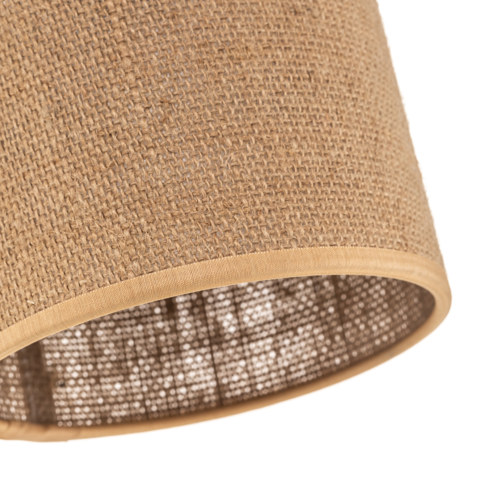 Jute ceiling light with three fabric lampshades