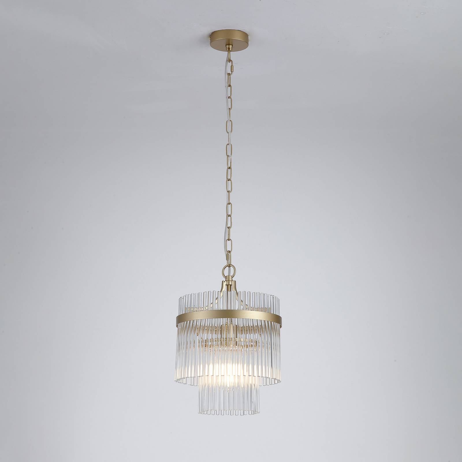 Hängelampe Lara, Ø 26 cm, goldfarben/klar, Glas/Metall günstig online kaufen