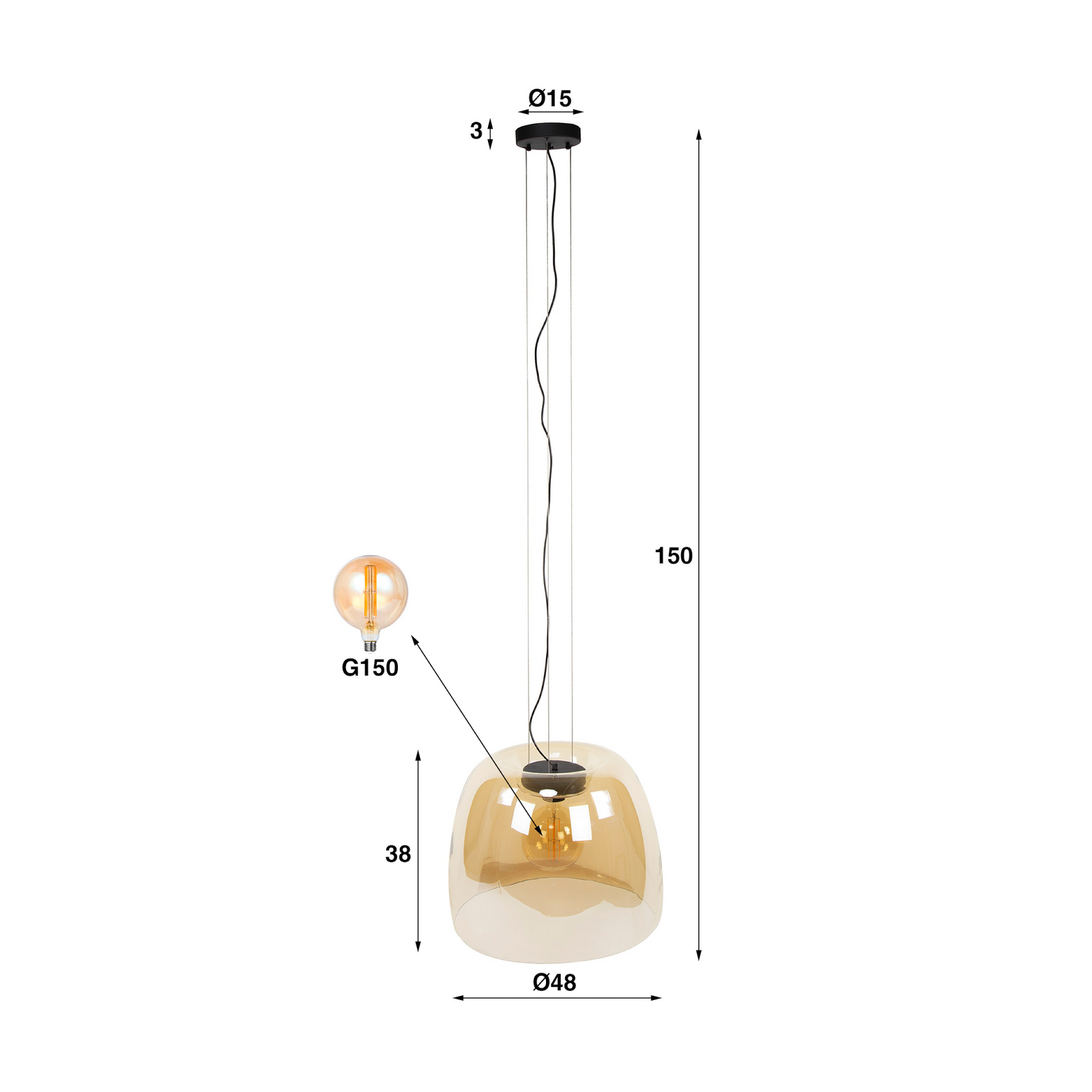 Hängeleuchte Philippa, amber, Ø 48 cm, Glas, 1 x E27
