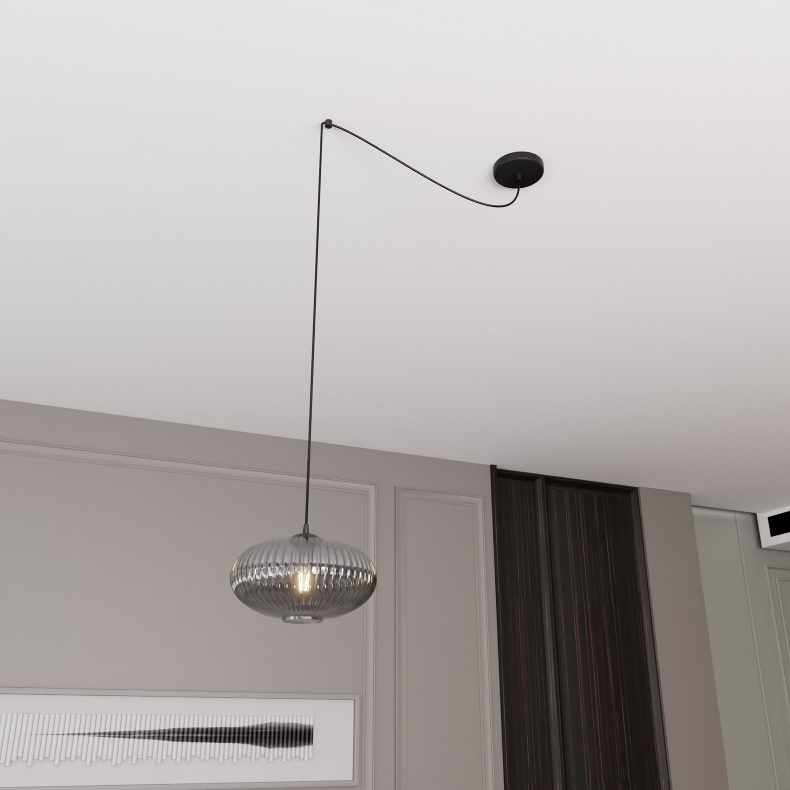 EMIBIG LIGHTING Lampă suspendată Origo Ø 30 cm gri fum/negru descentralizată - Camera de zi / sufragerie - gri fum negru - Sticlă