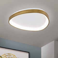 Charlie loftlampe, Ø 45 cm, opalhvid, antik messingfarve